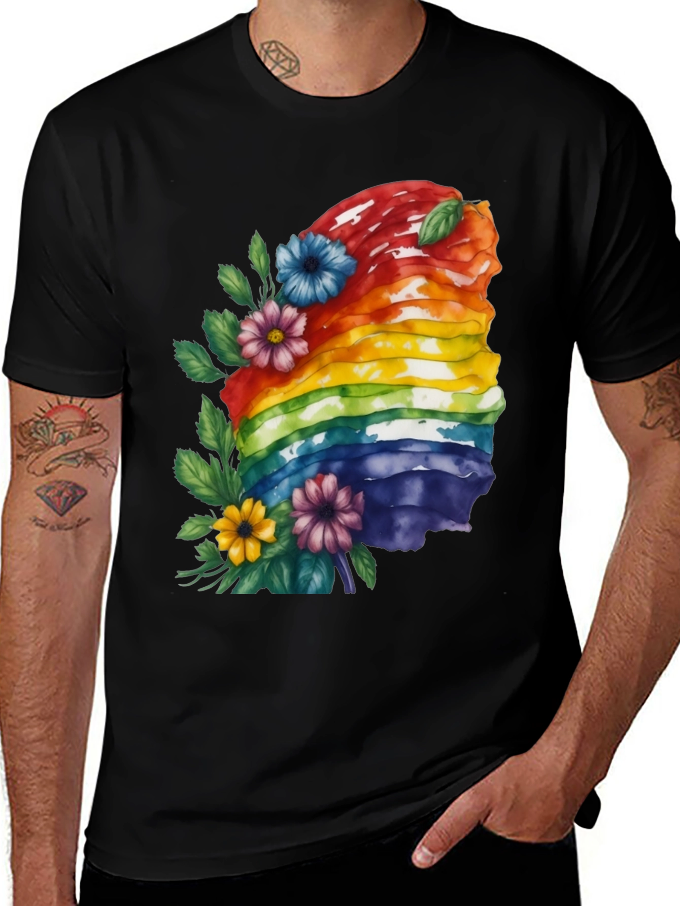 Black Rainbow Layered Cake Floral T-Shirt main image