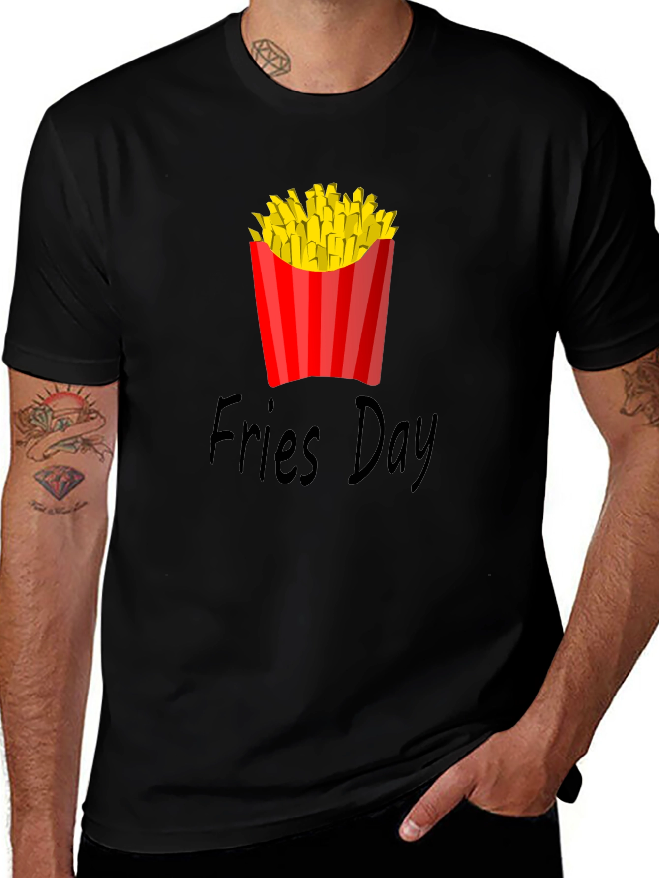Variant 18 of Fries Day Graphic T-Shirt - Black Casual Tee