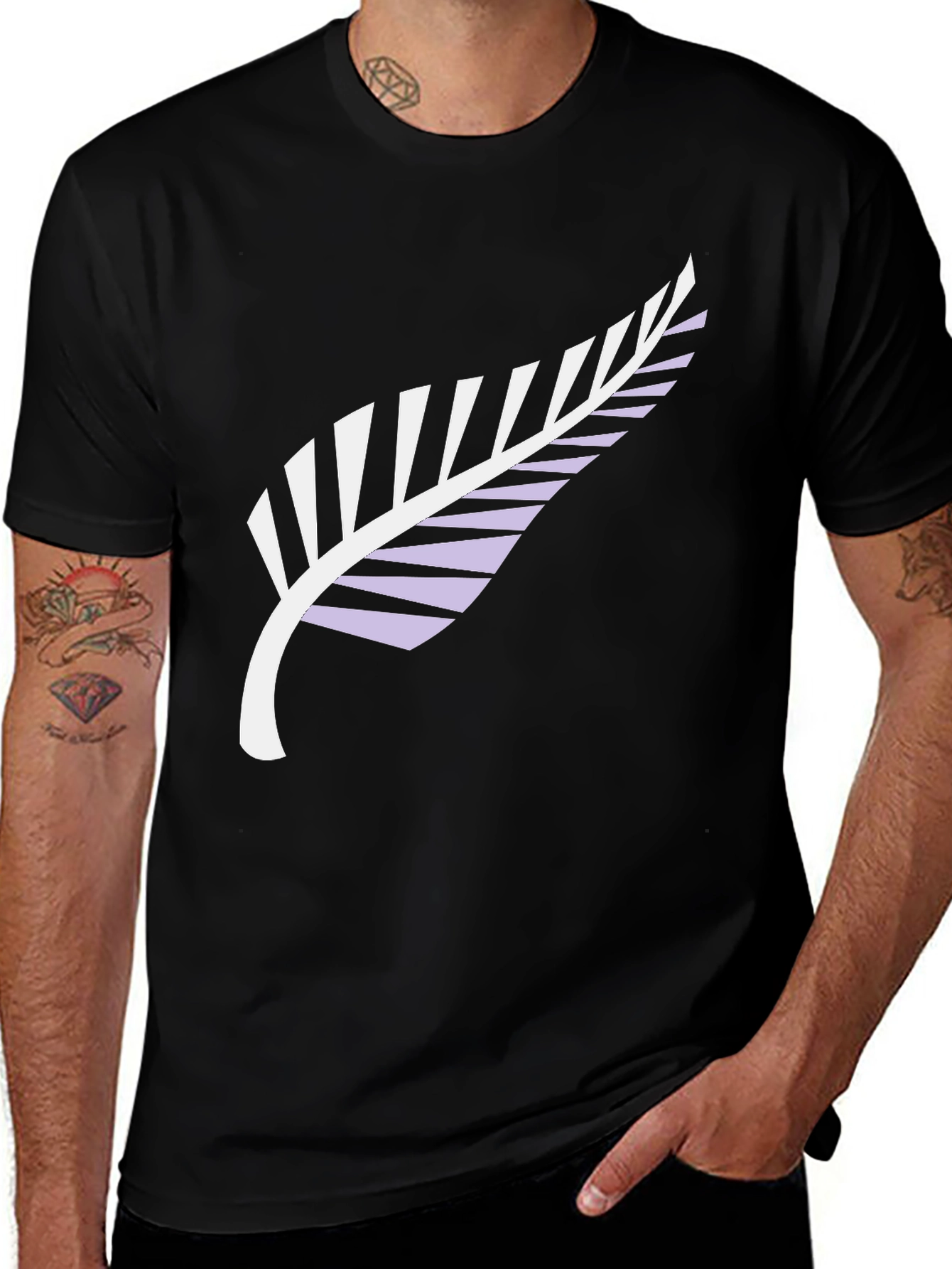Black Tee with Silver Fern Print