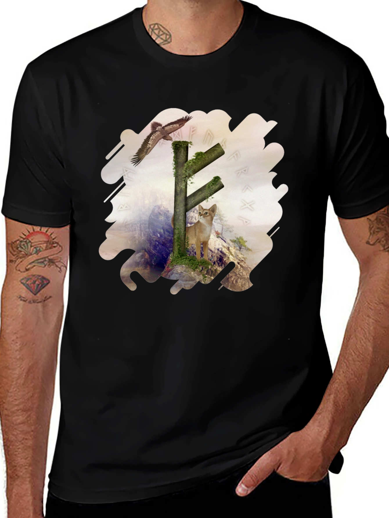 Variant 27 of Eagle, Fox, Rune T-Shirt - Black