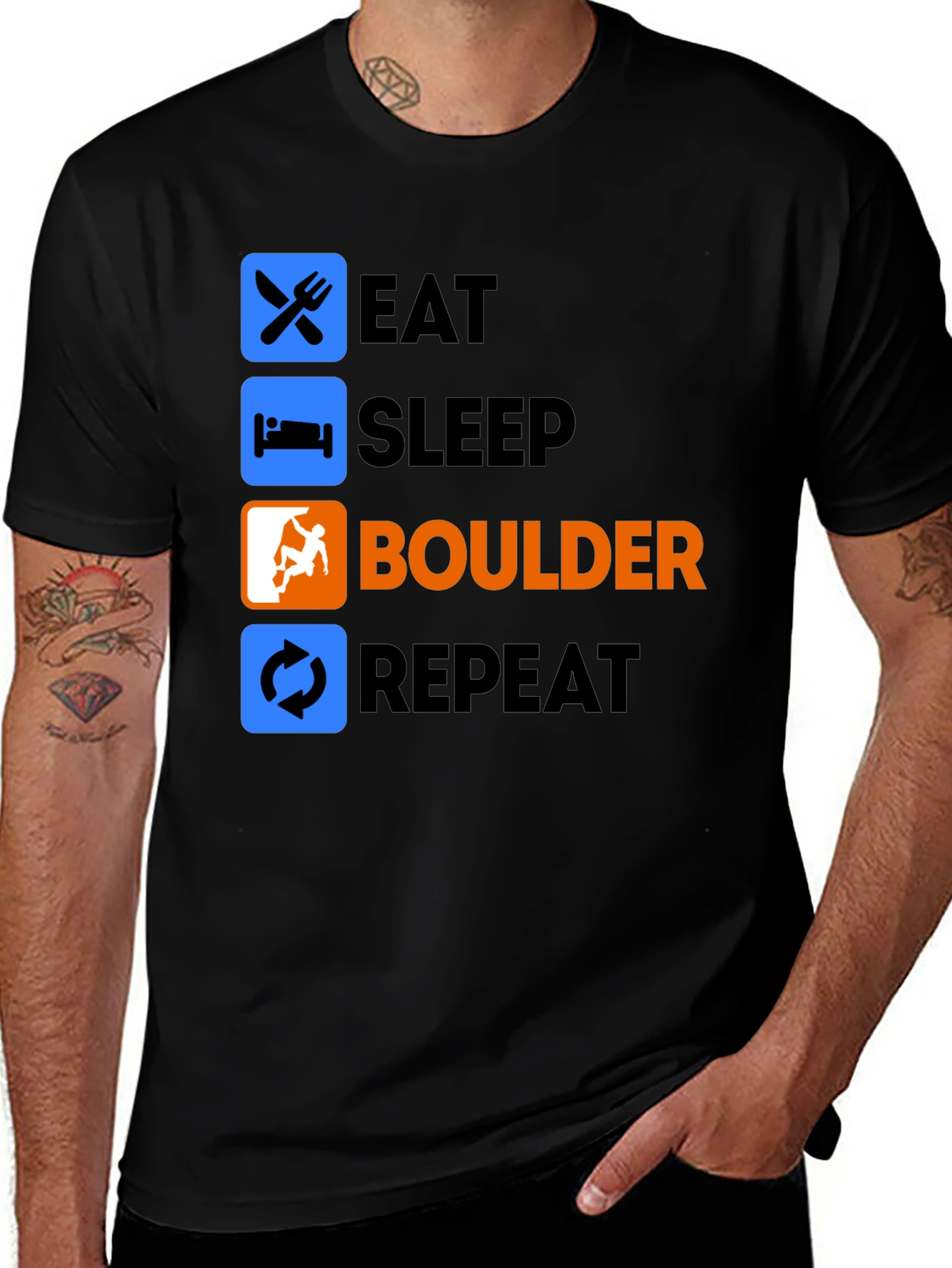 Eat Sleep Boulder Repeat Black T-Shirt