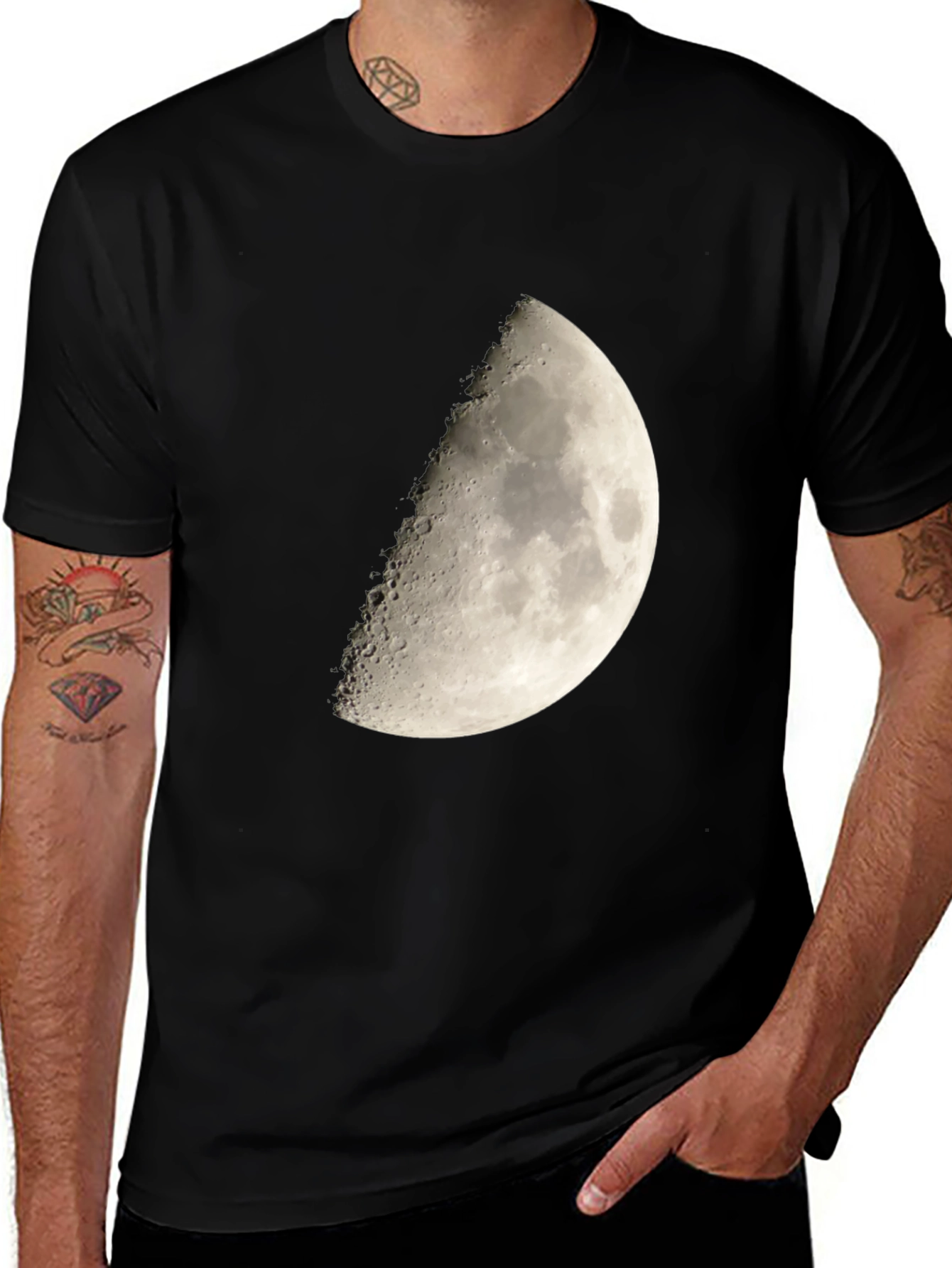 Variant 11 of Lunar Phase Graphic Tee - Men's Black Cotton T-Shirt