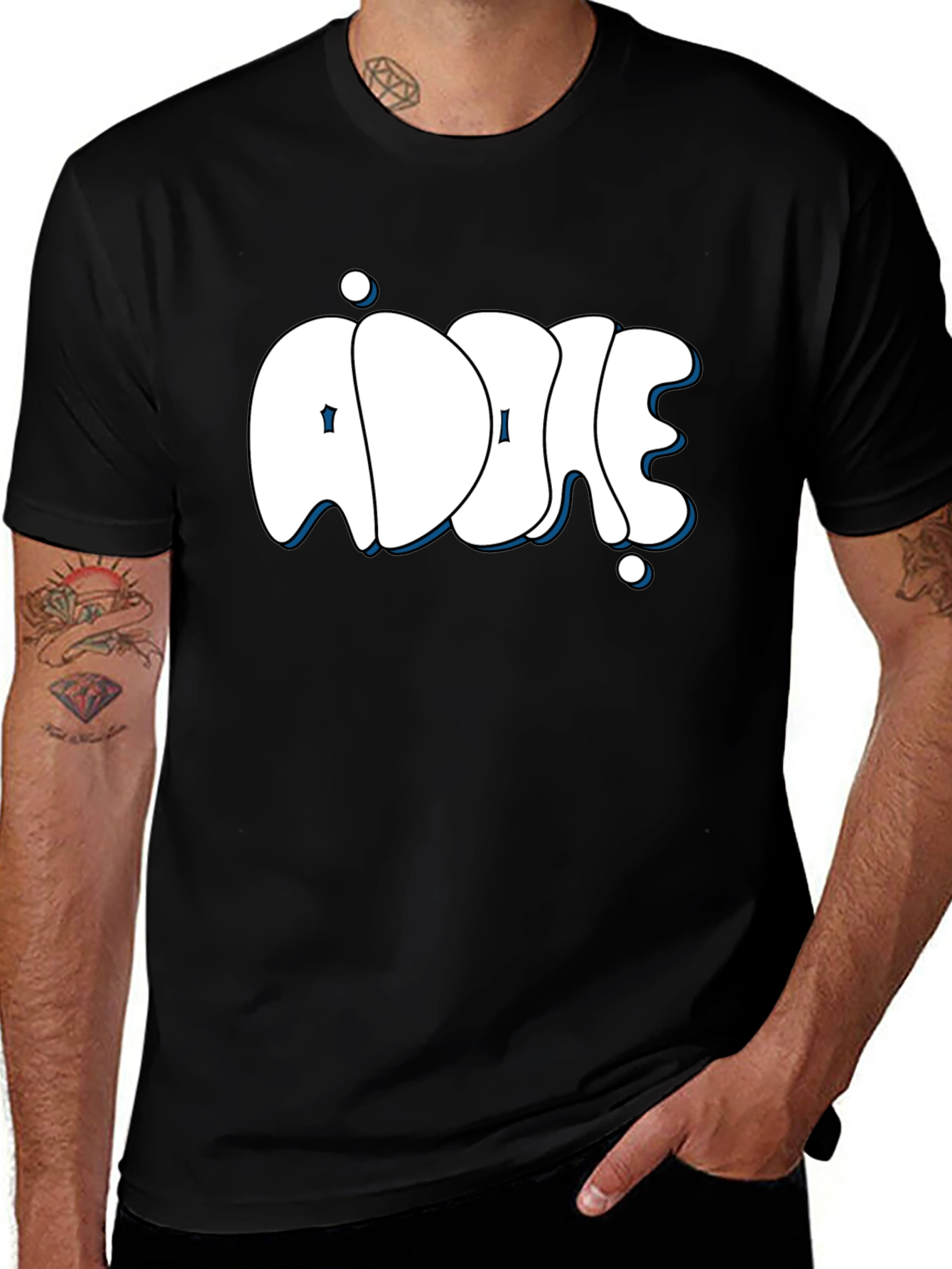 Variant 19 of Addie Black T-Shirt: Stylish Bubble Letter Design