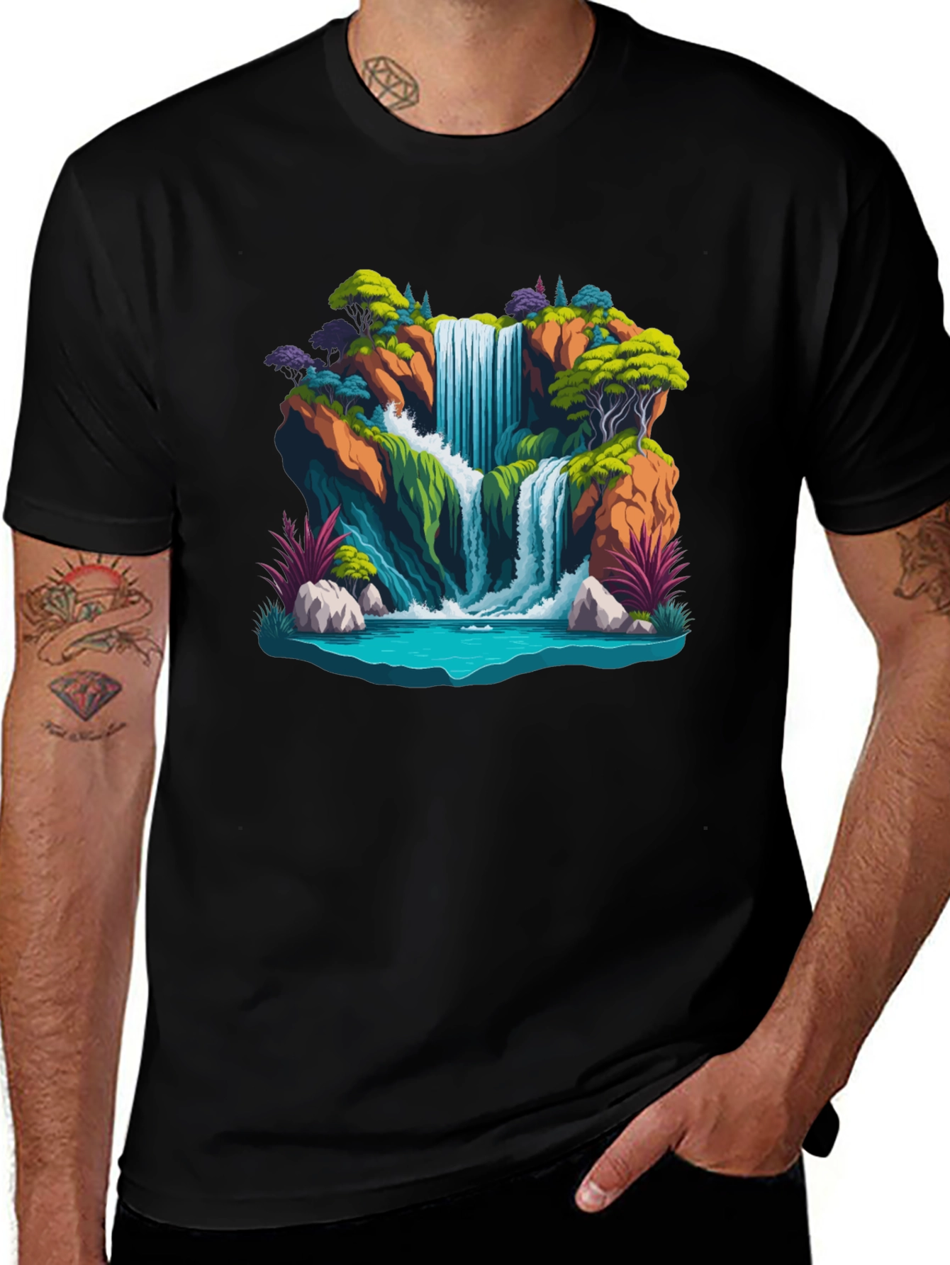 Variant 8 of Waterfall Graphic Tee - Nature Scene Shirt