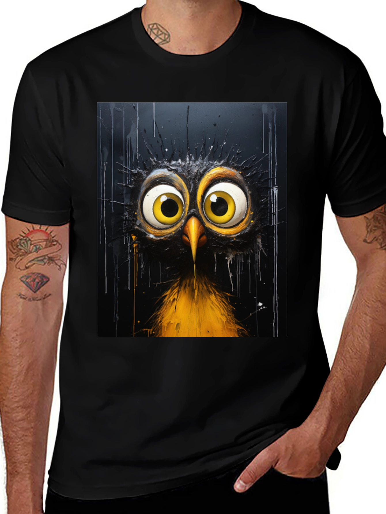 Variant 7 of Whimsical Bird Art Black T-Shirt