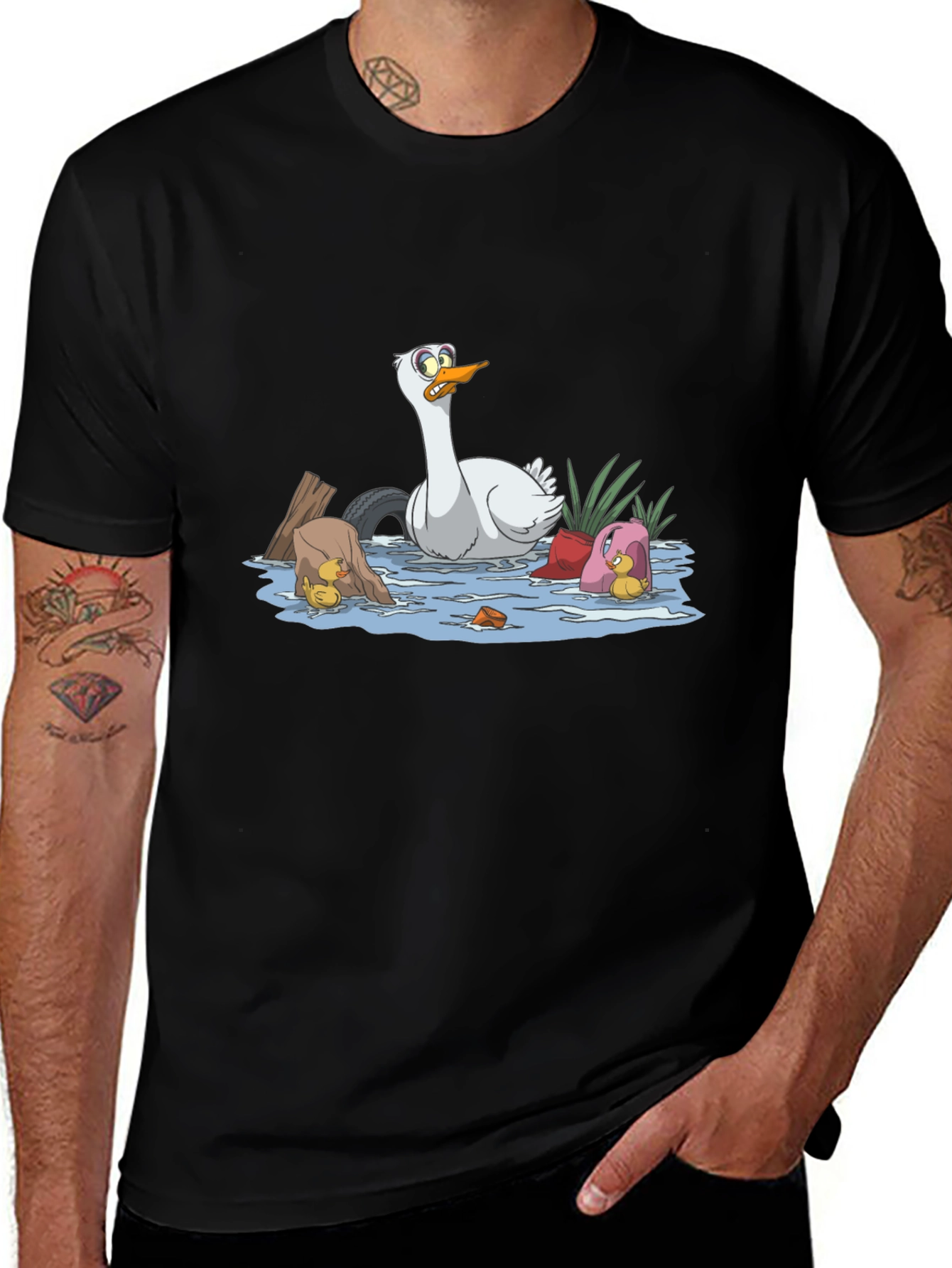 Variant 23 of Funny Goose Cartoon Black T-Shirt