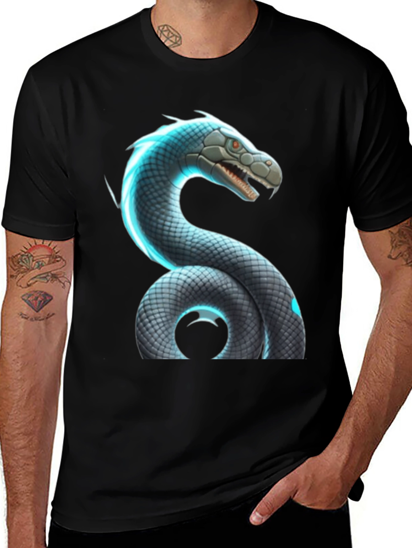Variant 7 of Snake Graphic Tee - Cool Reptile Design Black Shirt