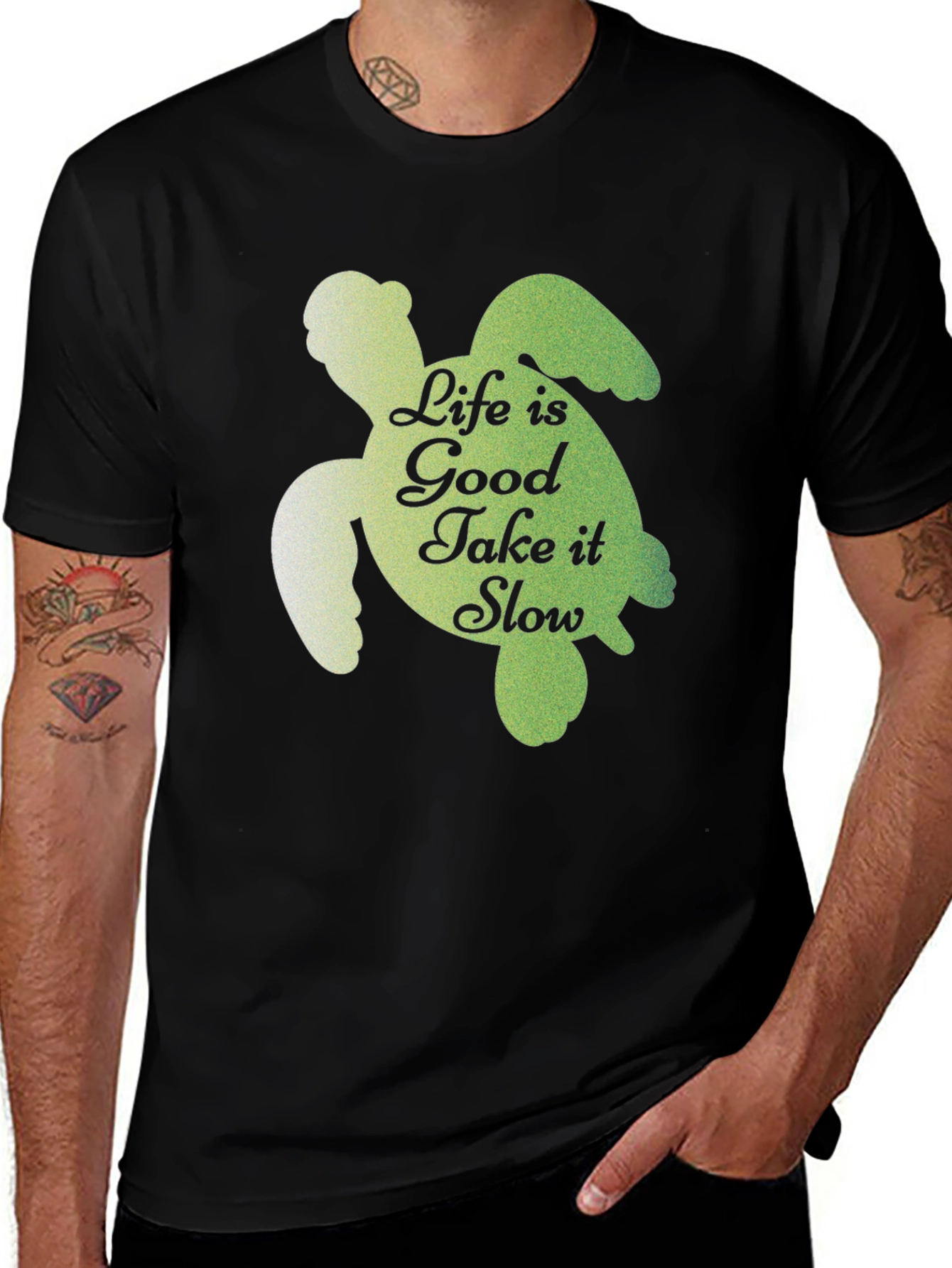 Variant 30 of Life is Good Turtle Graphic Black T-Shirt