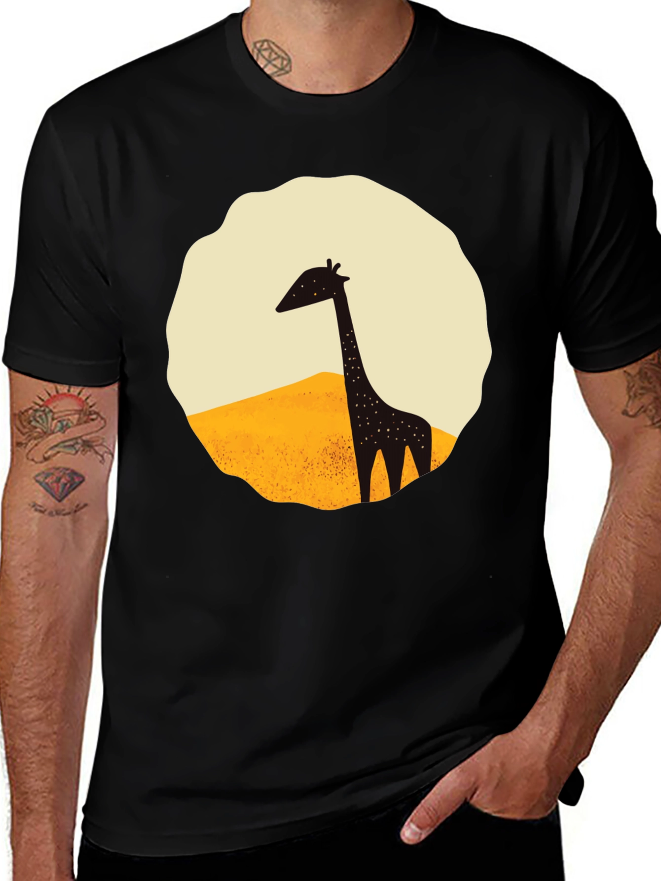 Variant 16 of Giraffe Graphic Tee - Black Cotton T-Shirt
