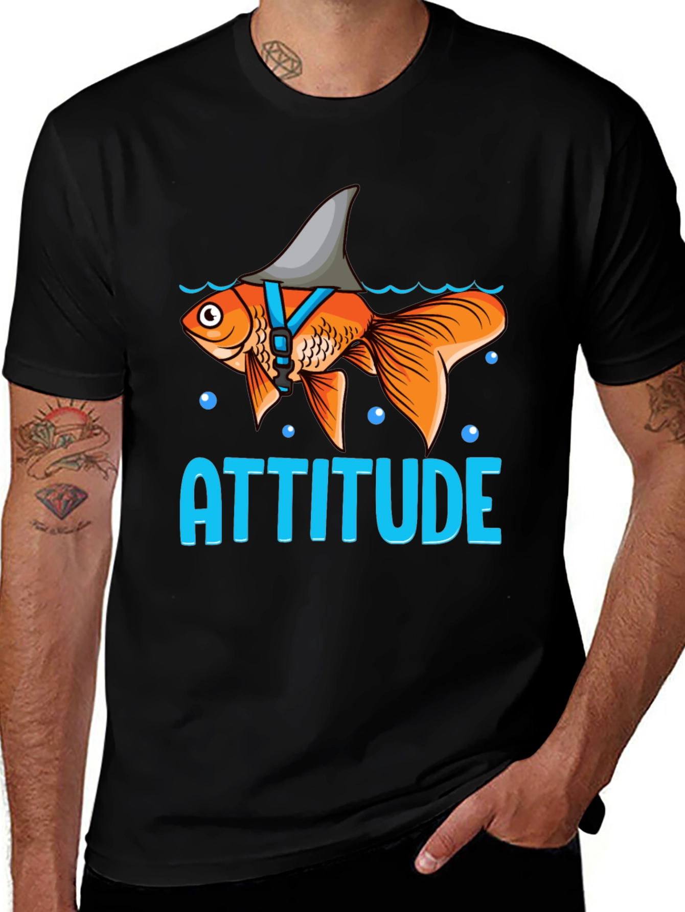 Attitude Shark Fin Goldfish T-Shirt - Novelty Tee