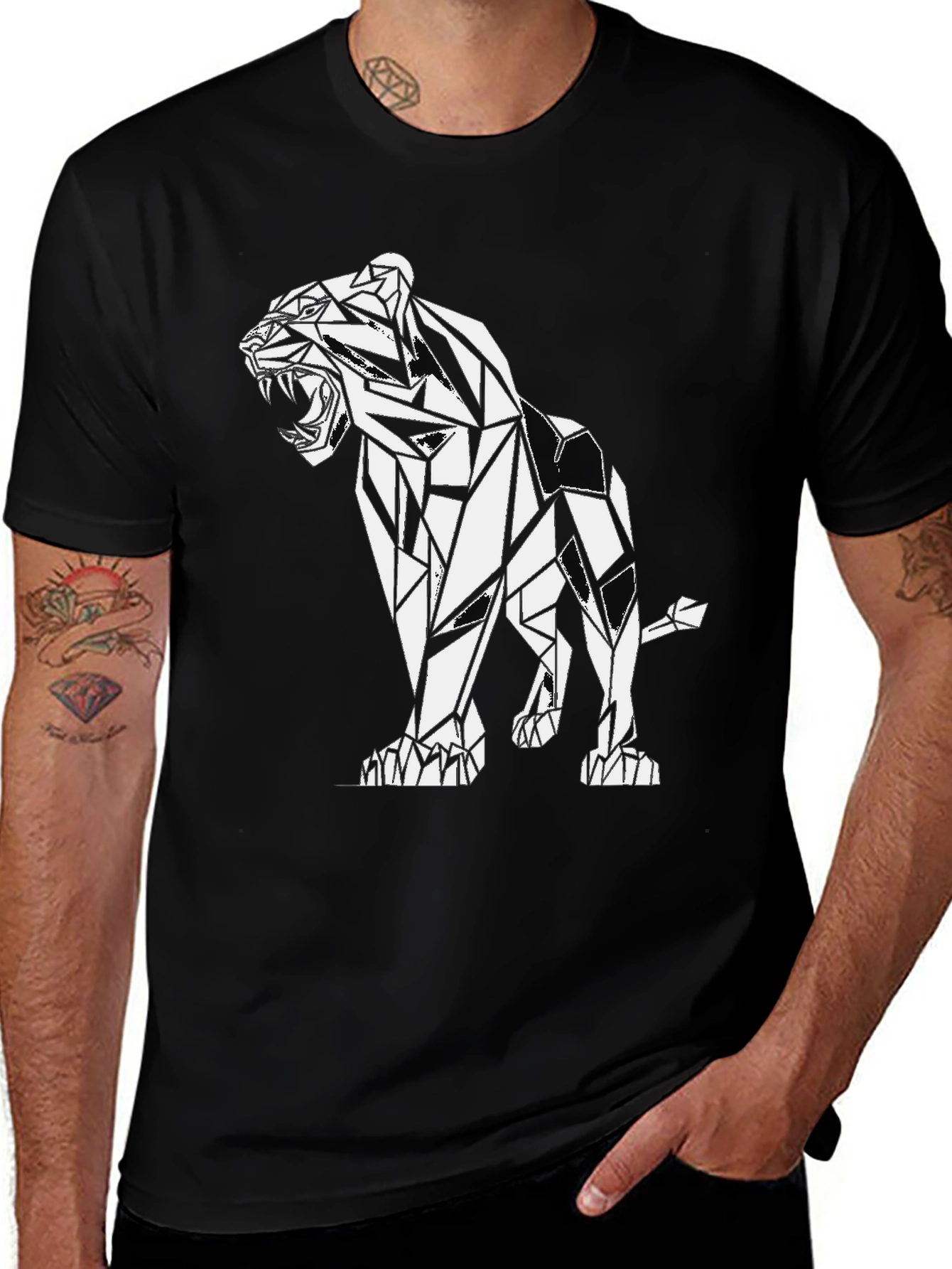 Variant 26 of Geometric Lion Graphic Black T-Shirt