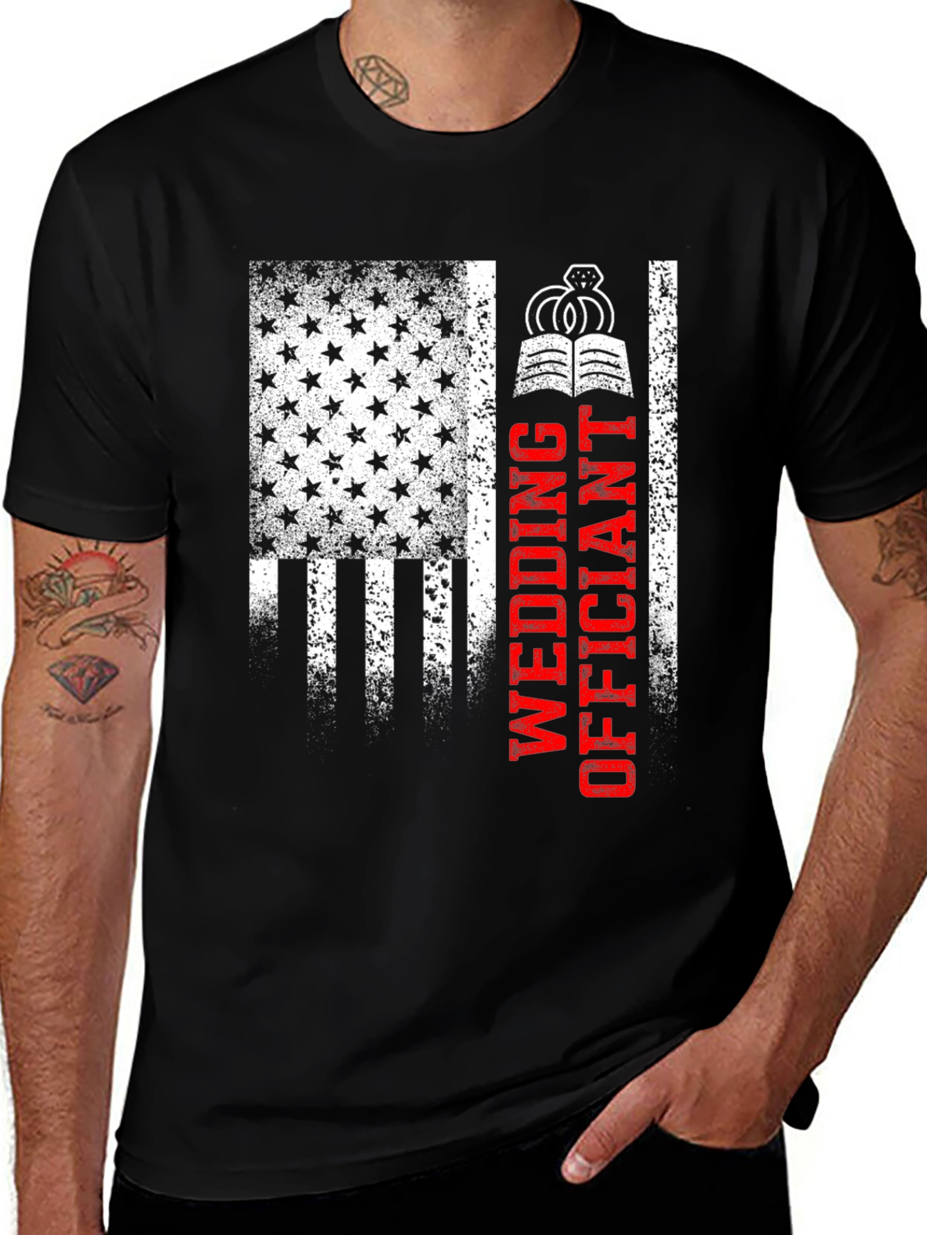 Black Wedding Officiant Patriotic T-Shirt main image