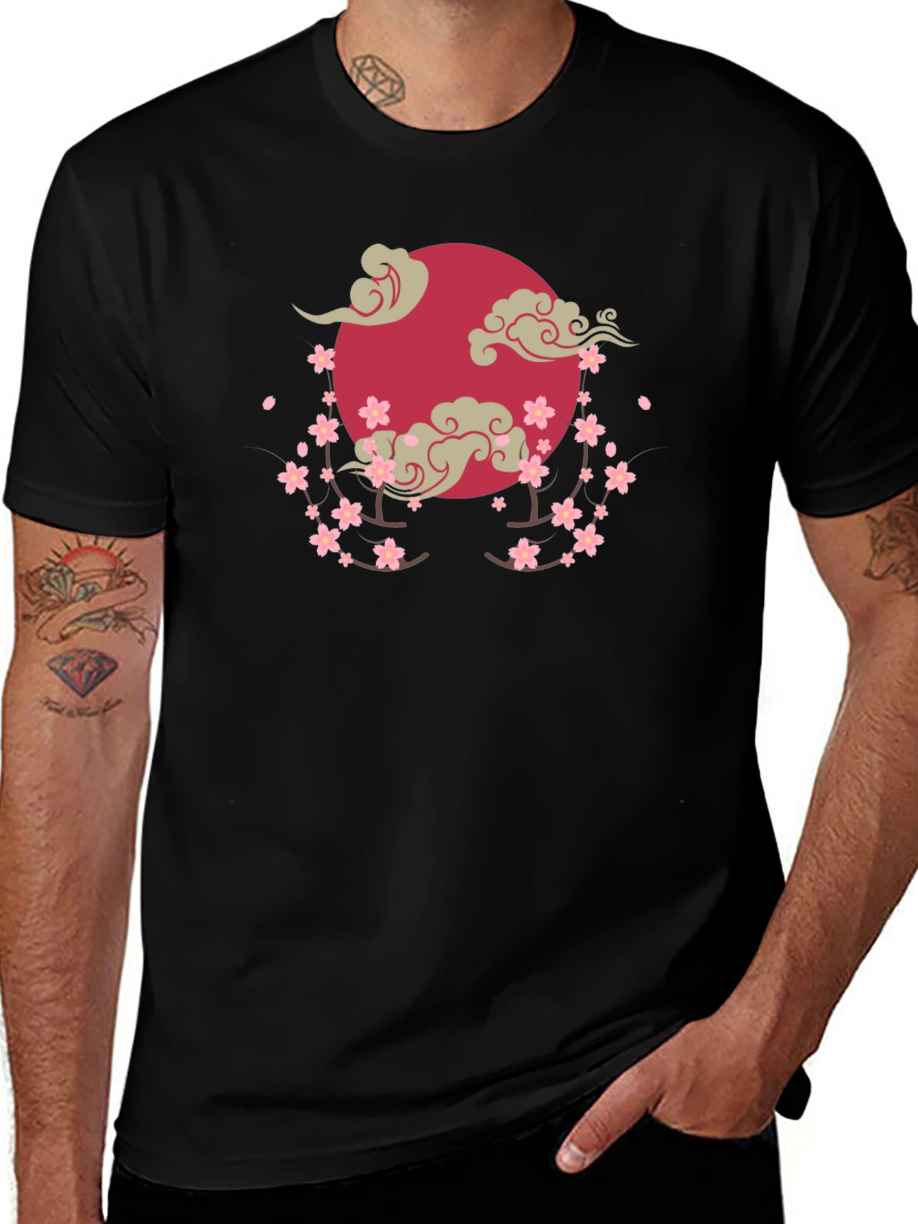 Variant 7 of Cherry Blossom Moon Graphic T-Shirt - Black