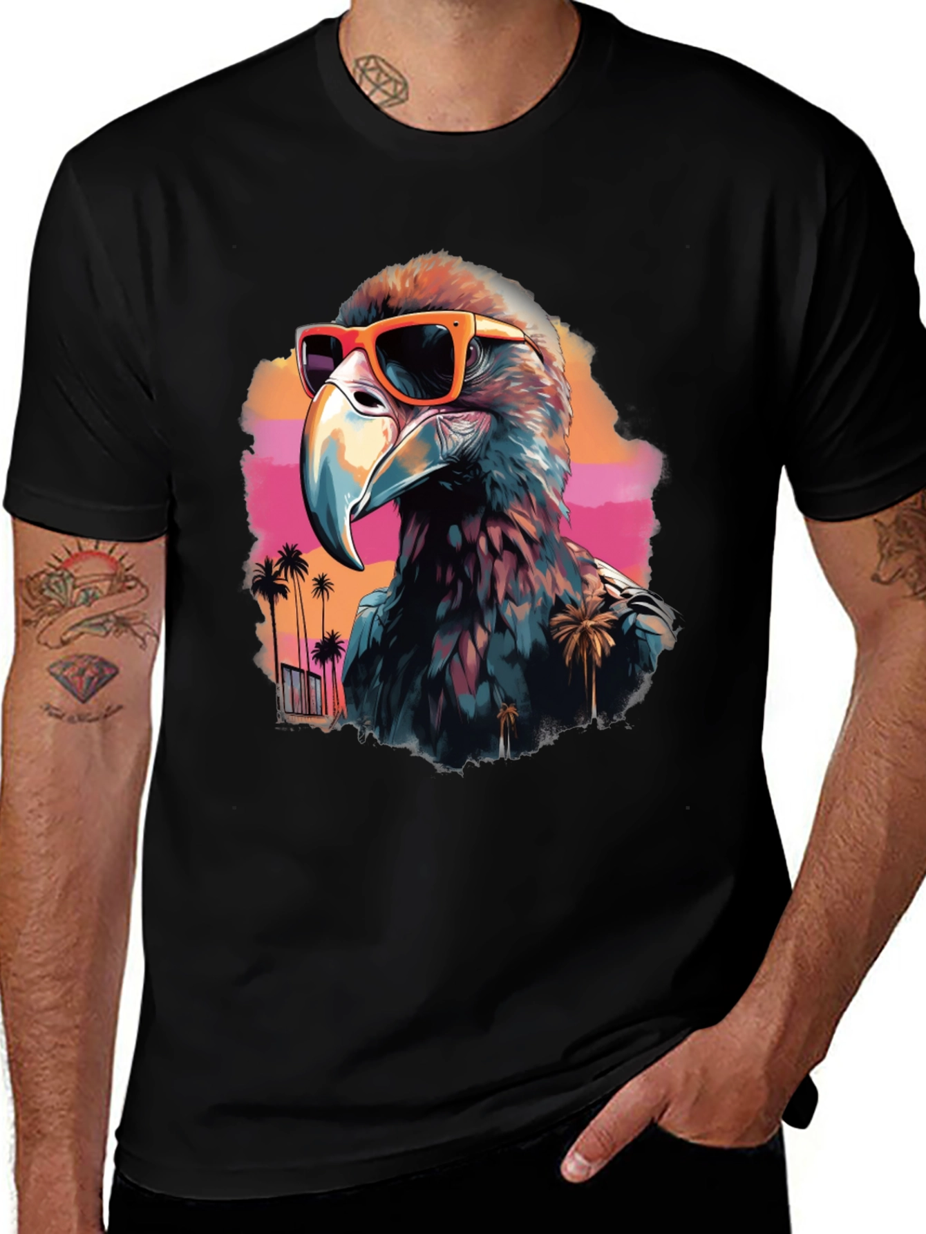 Variant 21 of Cool Eagle with Sunglasses Black T-Shirt