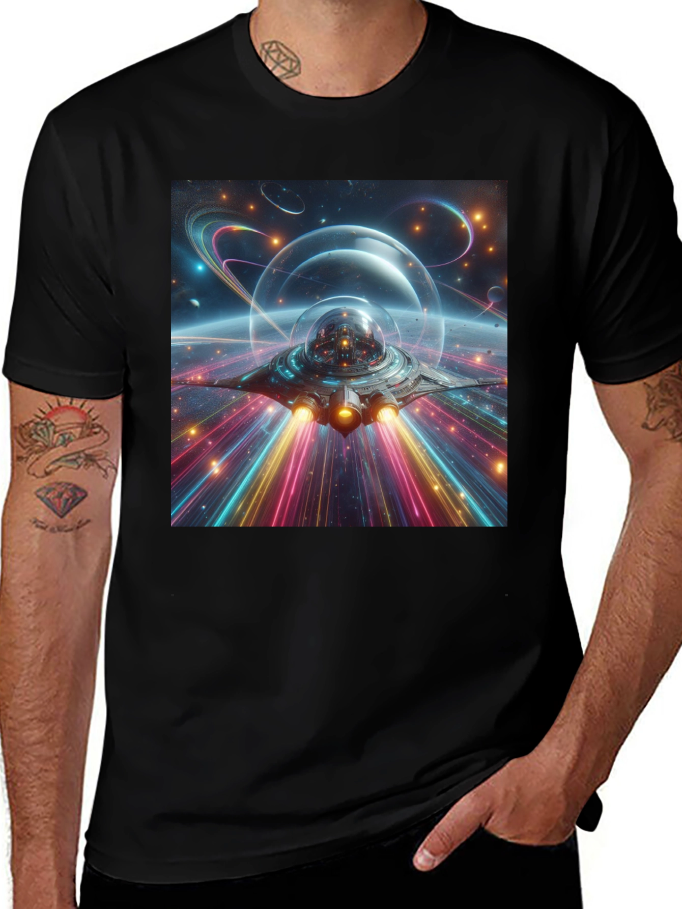 Variant 14 of Cosmic Spaceship Graphic Tee - Black Unisex T-Shirt