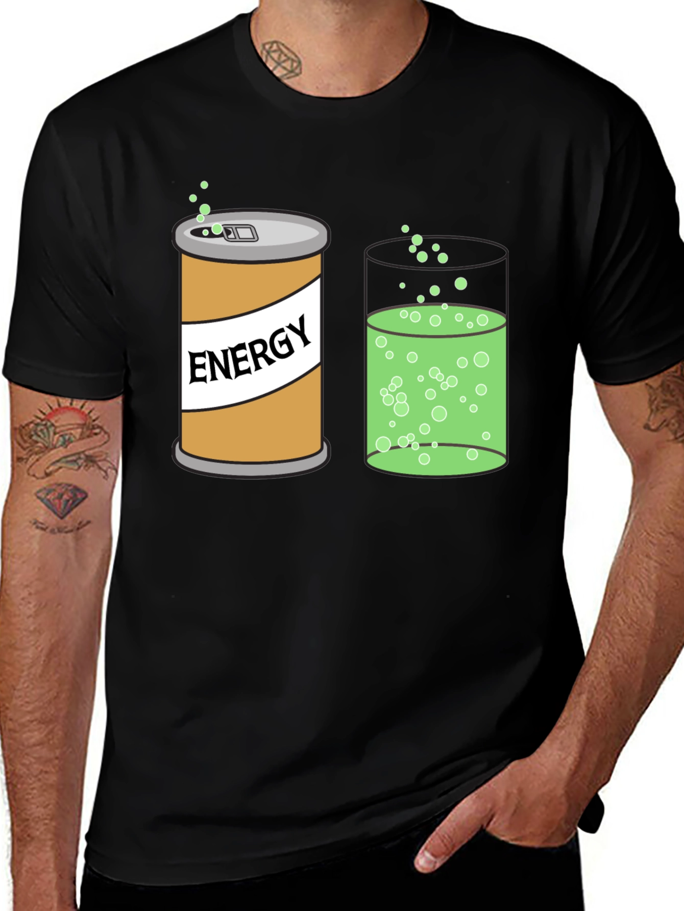Variant 19 of Energy Drink T-Shirt: Can & Bubbles Design