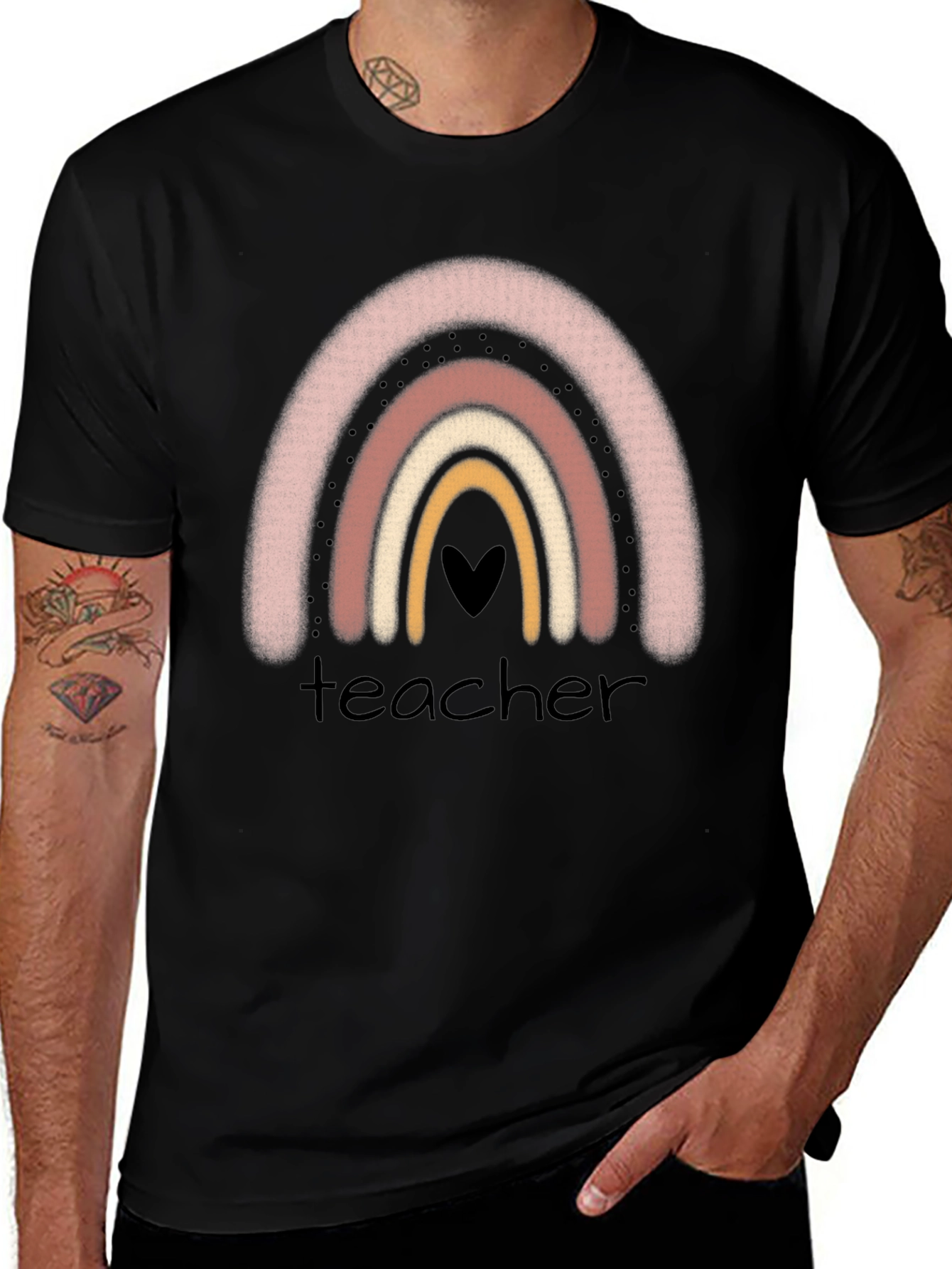 Variant 4 of Teacher Rainbow Graphic Tee - Black Crew Neck T-Shirt