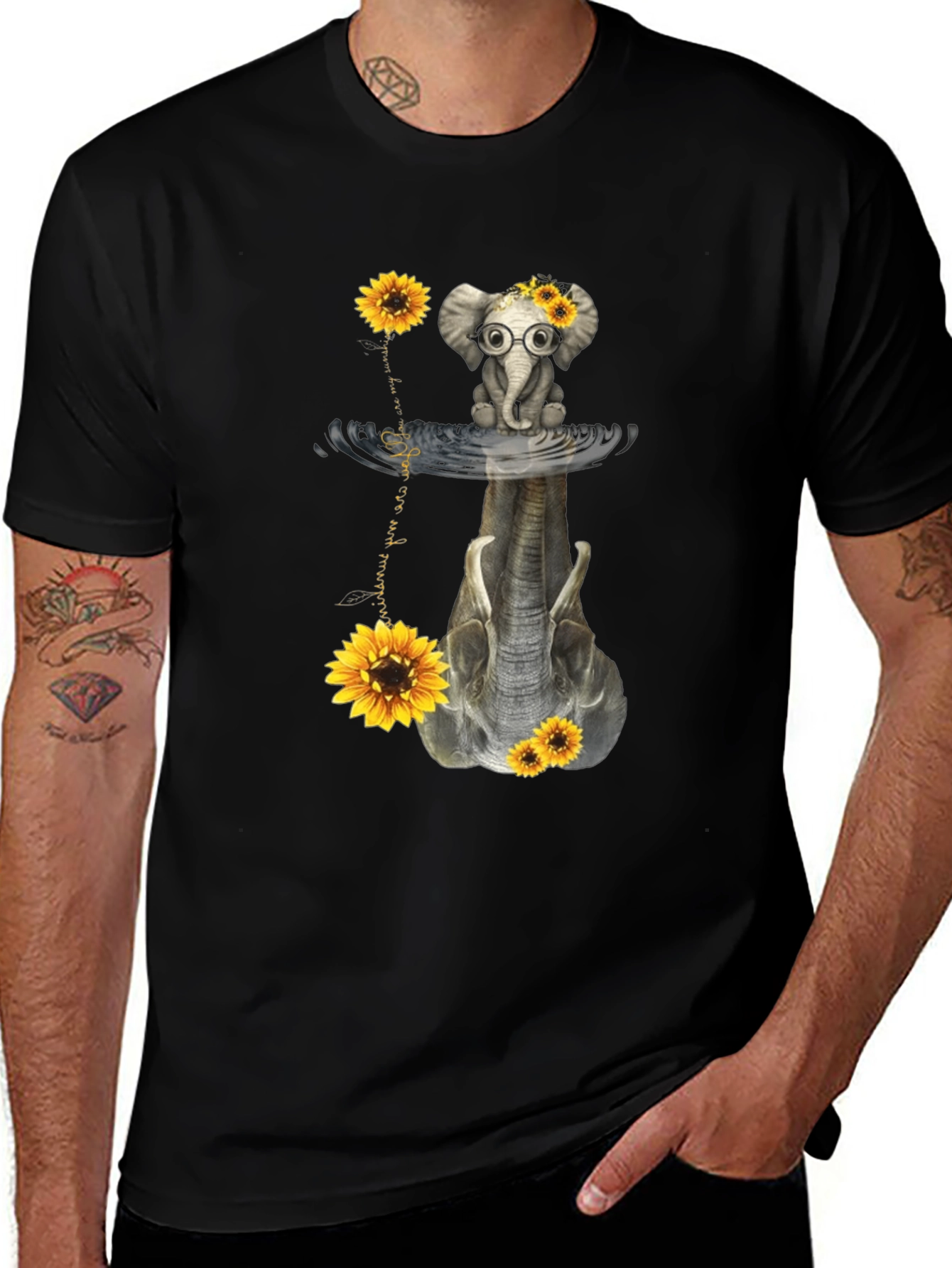Variant 2 of Elephant Sunflower Reflection Graphic Tee