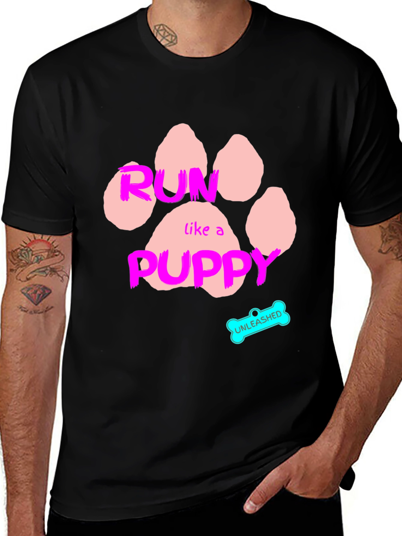Variant 26 of Run Like A Puppy Tee - Unleashed Dog Paw Print Shirt