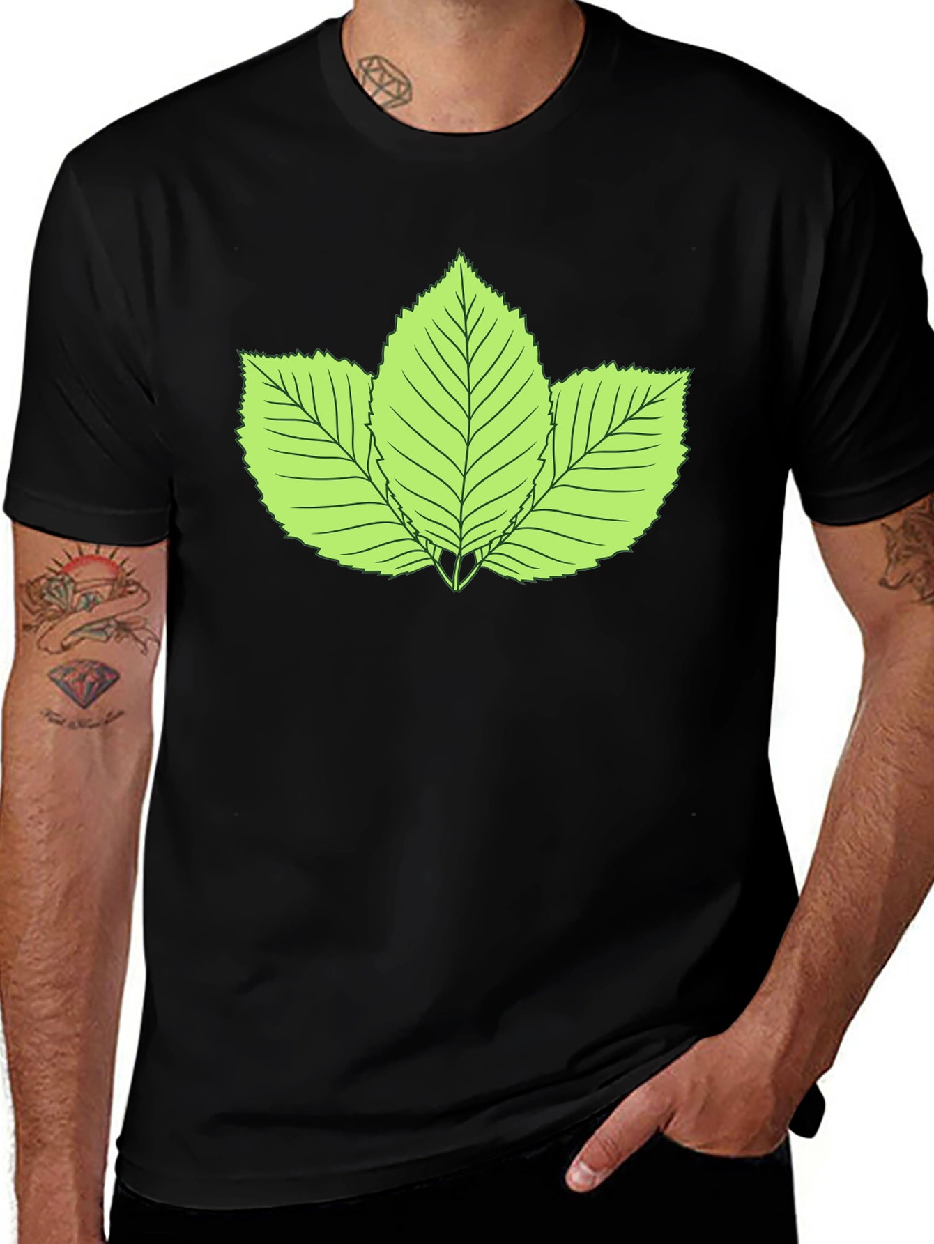 Variant 24 of Leaf Graphic Black Tee - Nature Inspired Style