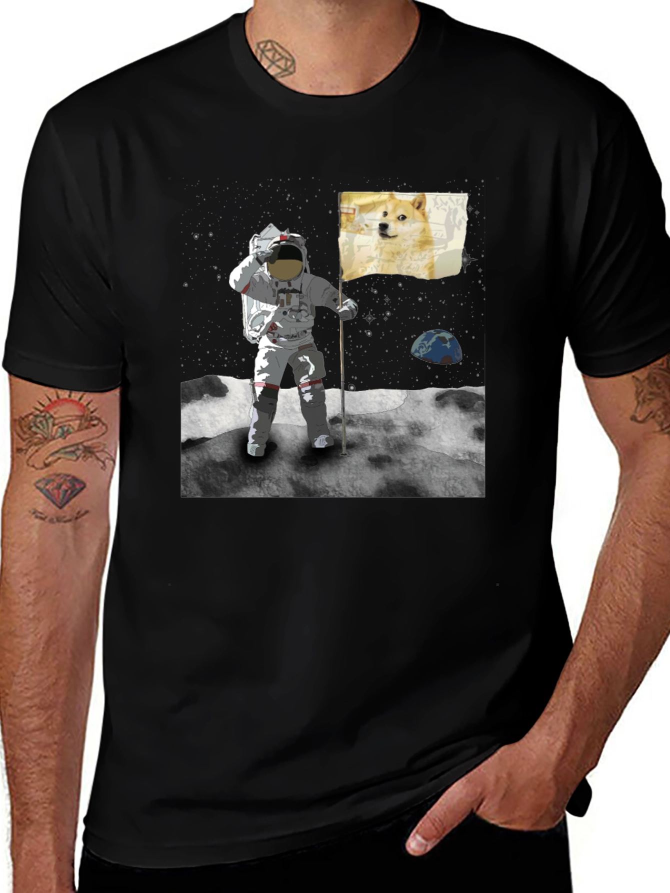 Variant 13 of Doge to the Moon Black T-Shirt