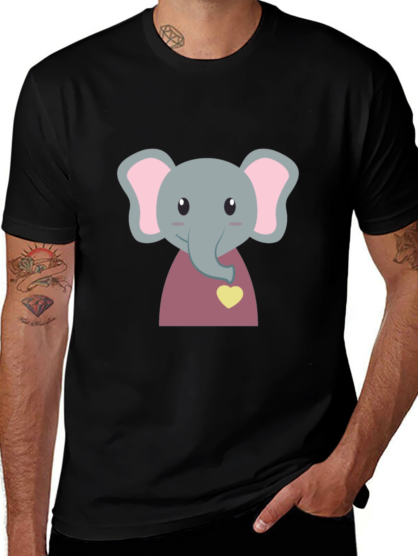 Variant 29 of Cute Elephant T-Shirt - Black Cotton Tee
