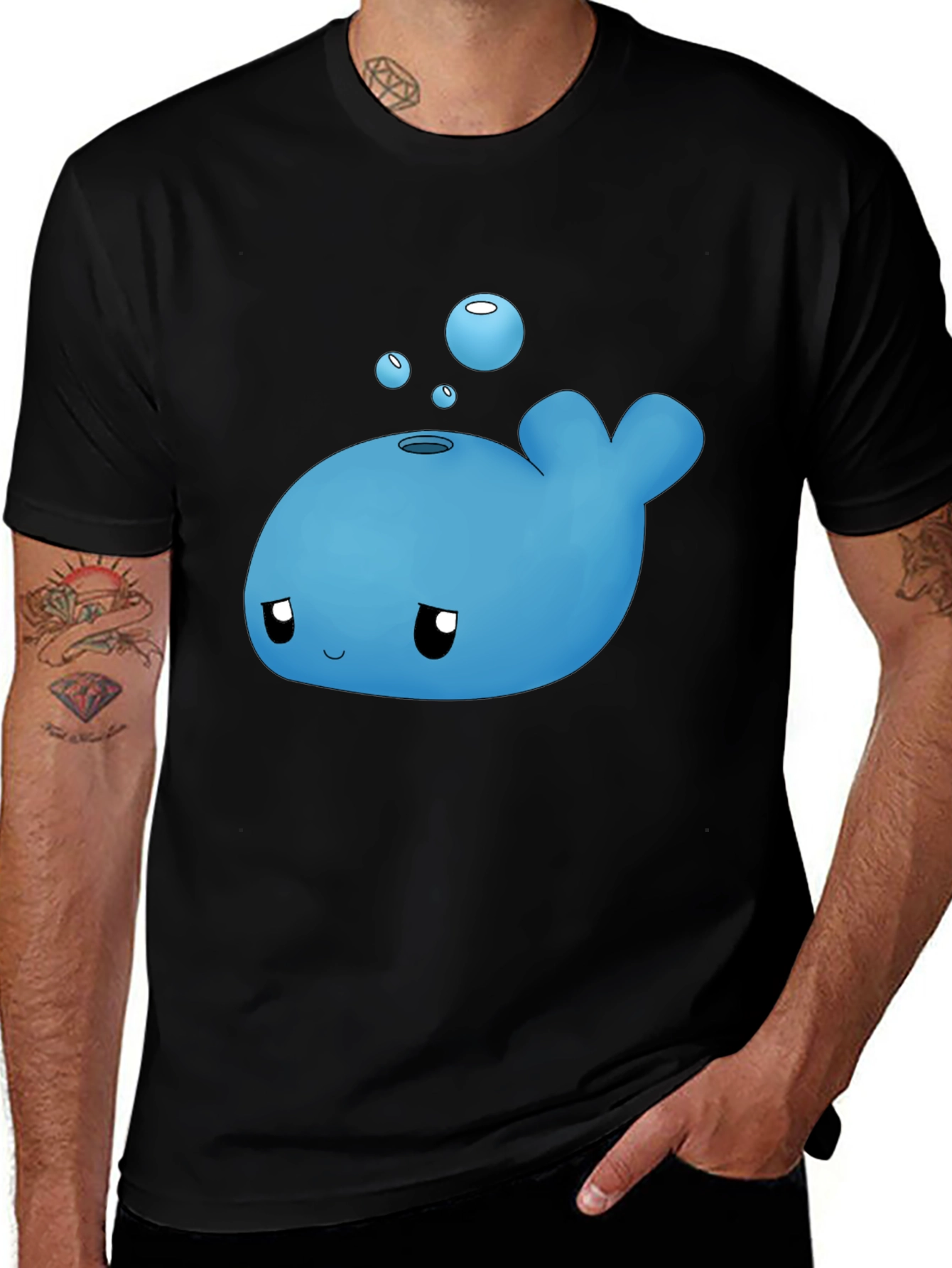 Variant 30 of Cute Blue Whale Graphic Tee - Black Cotton Comfort