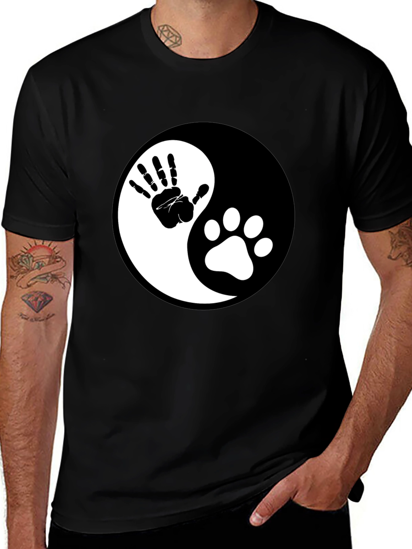 Yin Yang Hand & Paw Print Graphic Tee