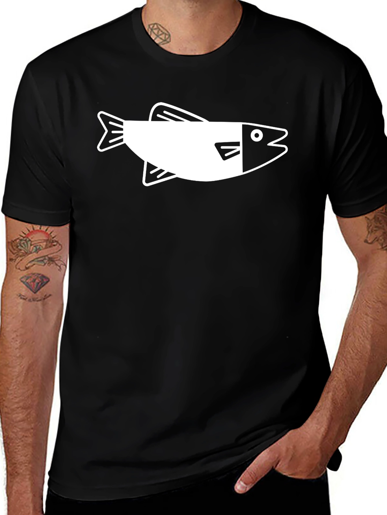 Variant 29 of Fish Graphic Black Crew Neck T-Shirt