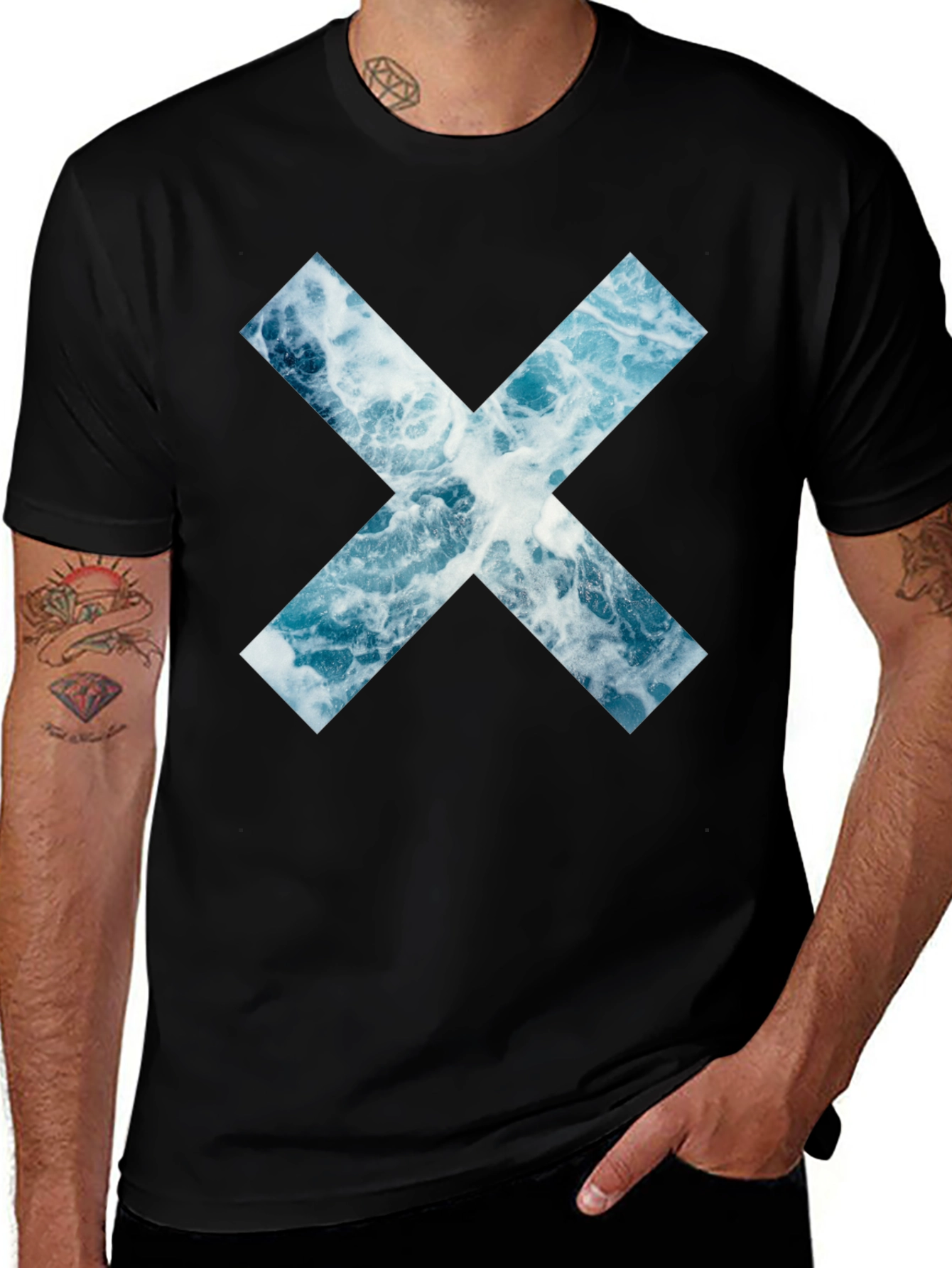 Ocean Wave X Graphic Black T-Shirt