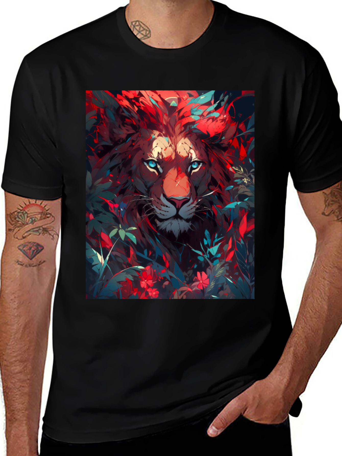 Variant 11 of Lion Artistic Graphic Print Black T-Shirt