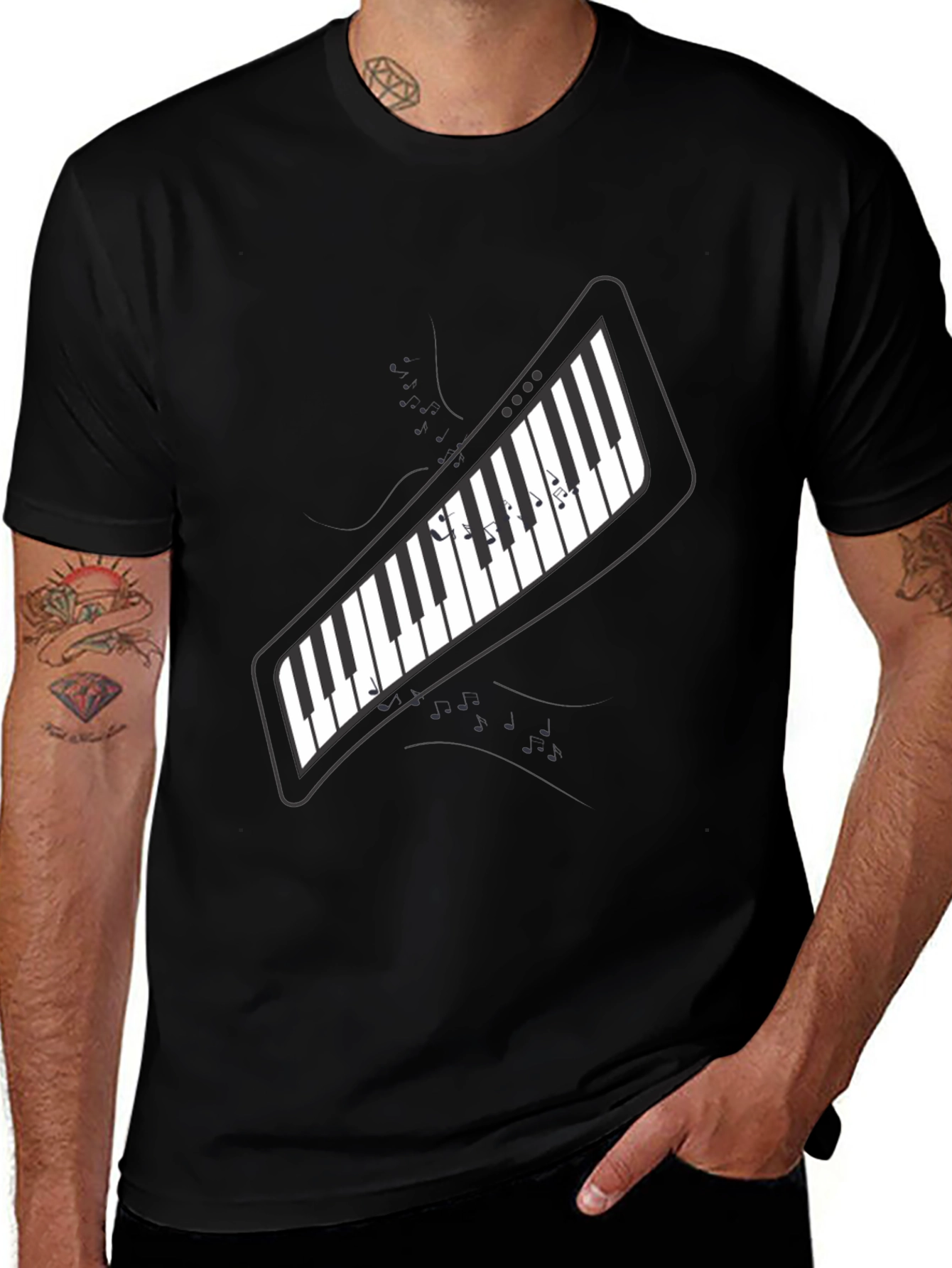 Variant 22 of Piano Keys Graphic Print Black T-Shirt