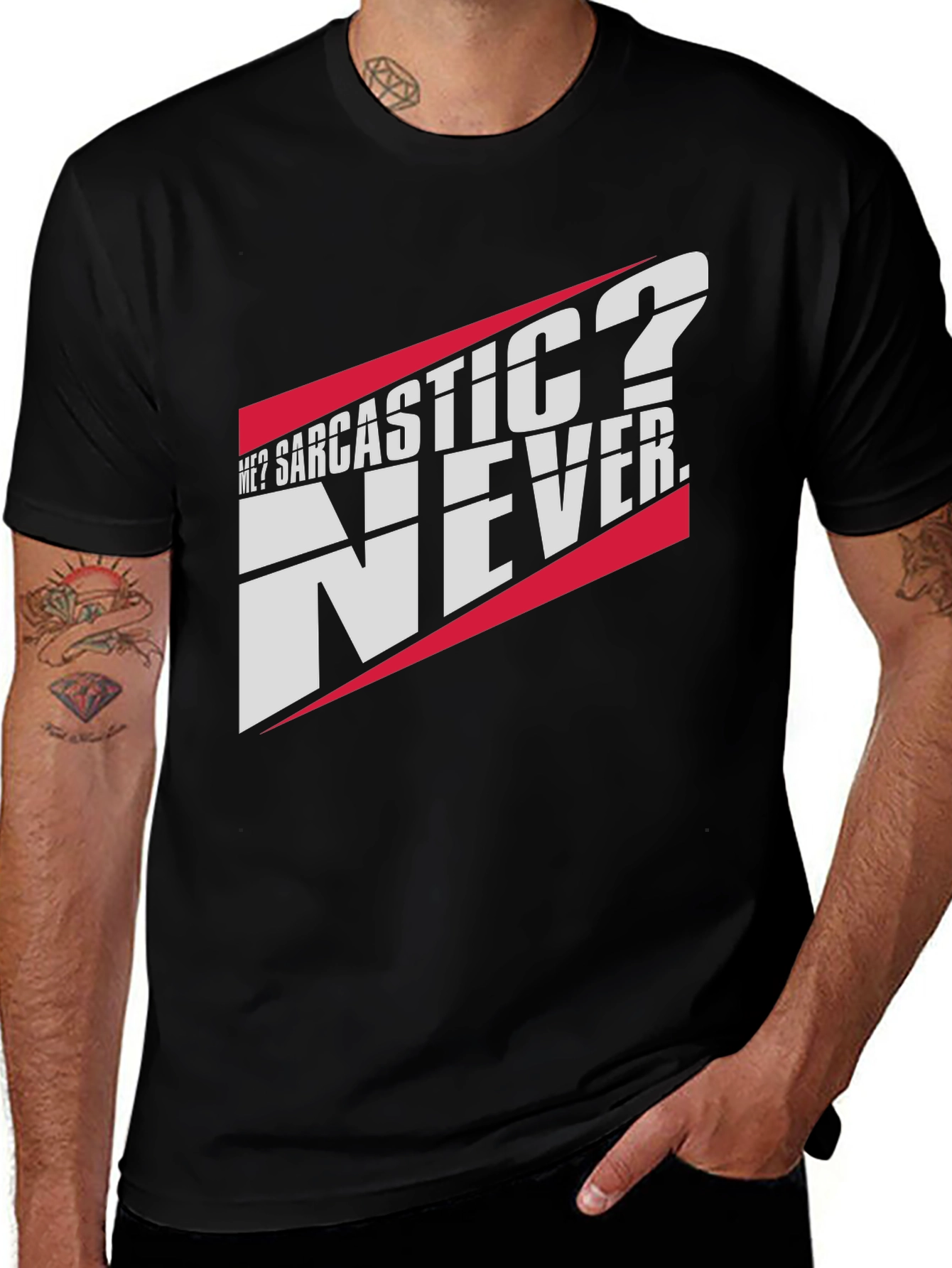 Variant 21 of Sarcastic? Never. Graphic Tee - Black Casual T-Shirt
