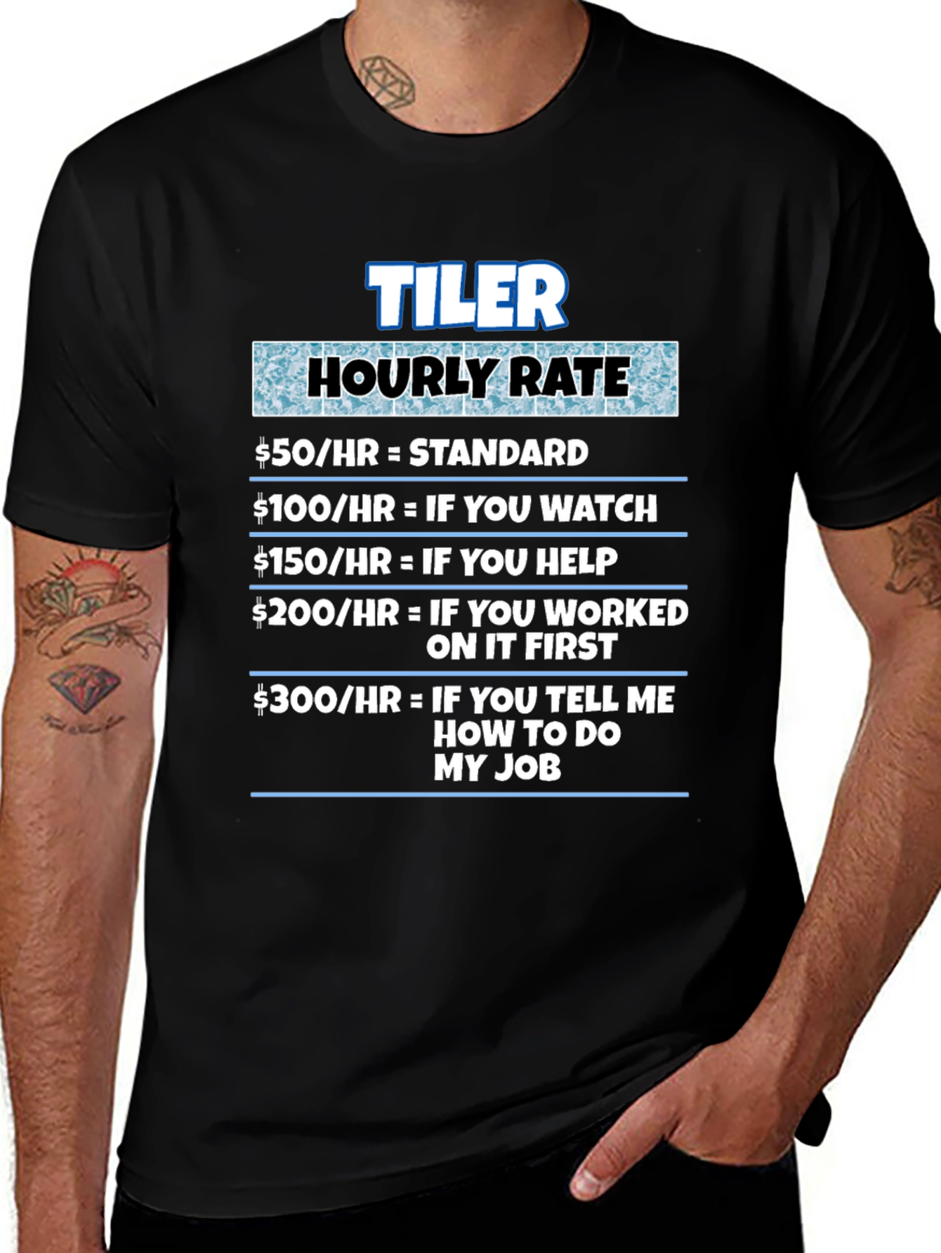 Tiler Hourly Rate Black T-Shirt - Funny Job Humor
