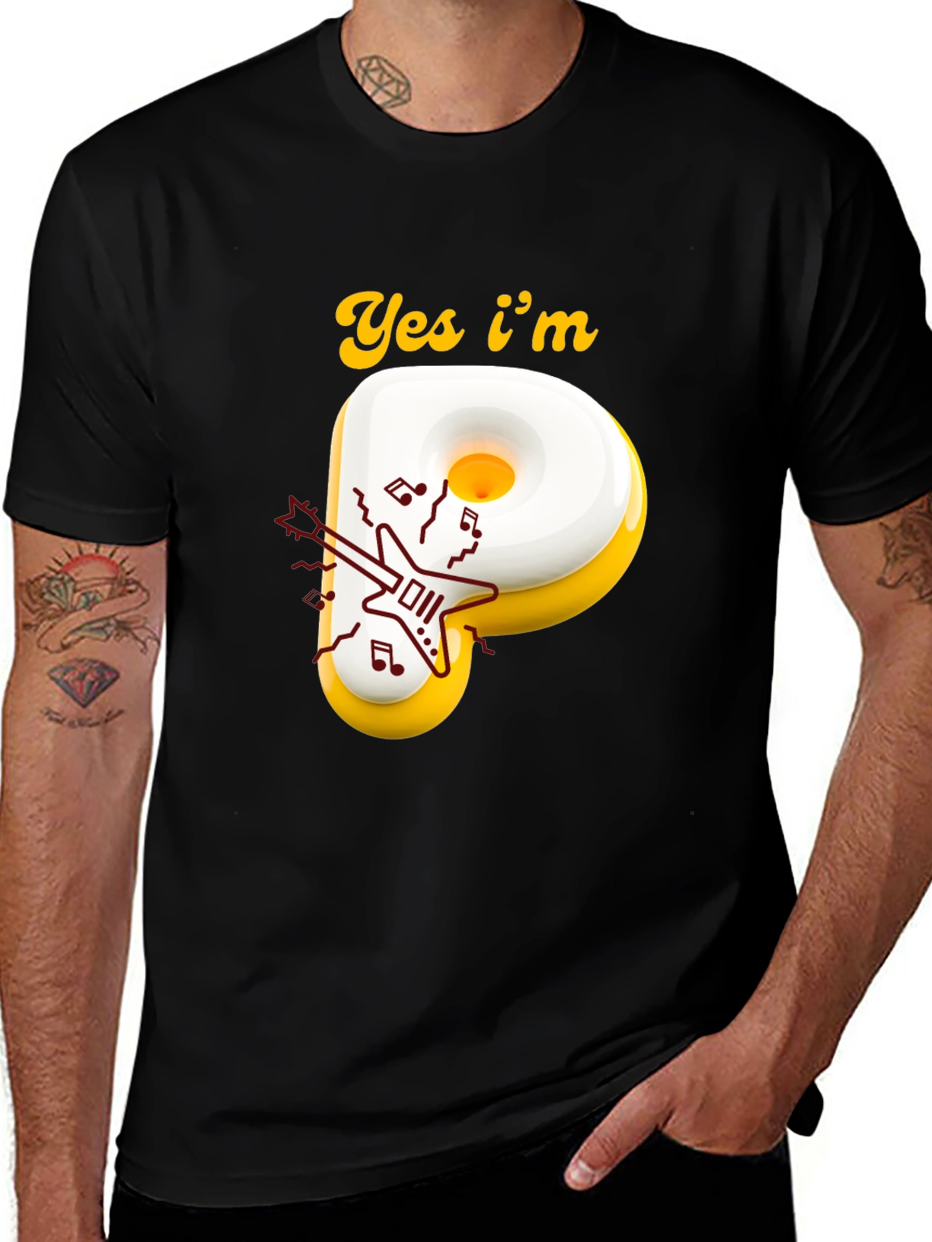 Variant 7 of Yes I'm P: Funny Egg & Guitar Graphic T-Shirt