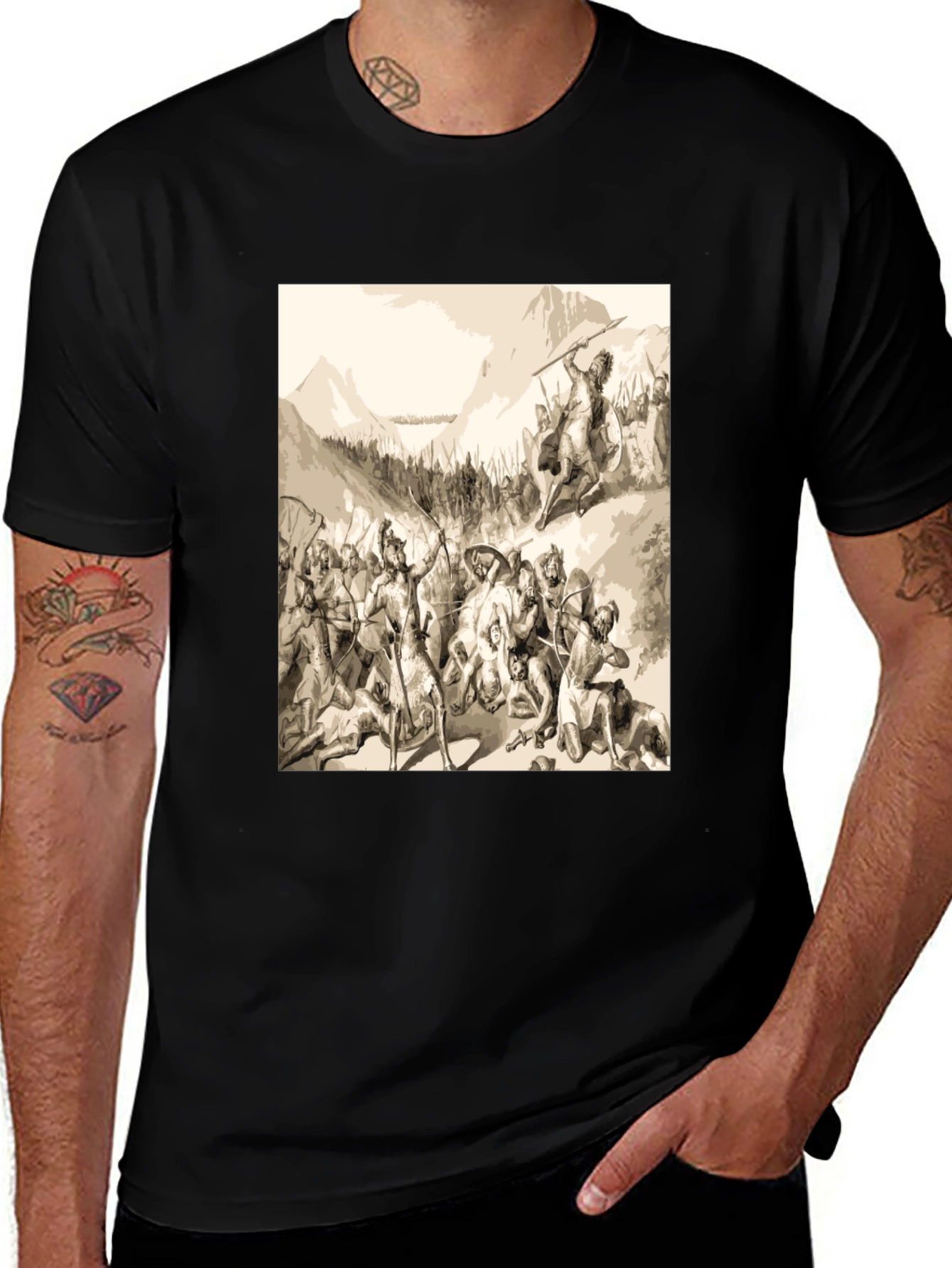 Variant 4 of Vintage Battle Scene Graphic Tee - Black