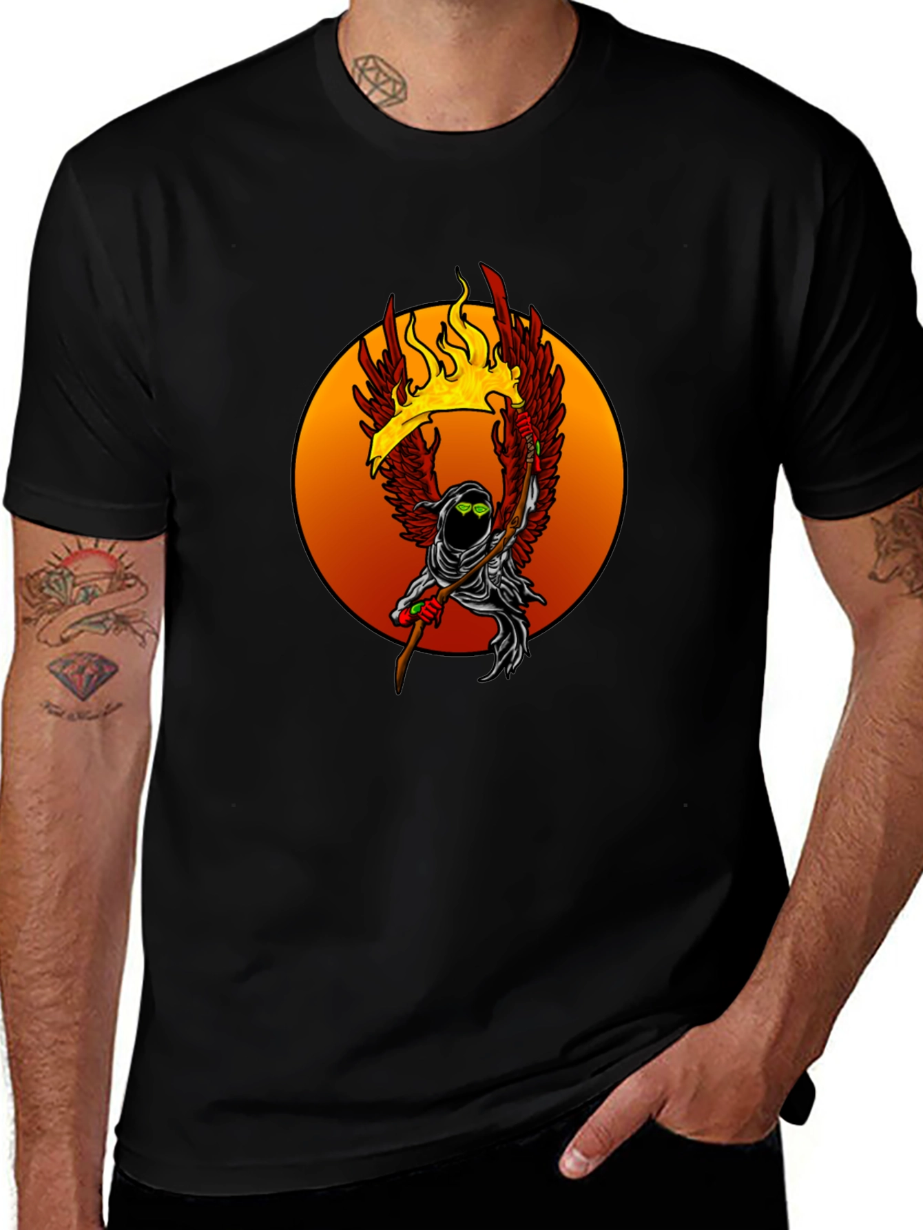 Variant 3 of Fiery Grim Reaper Graphic Tee - Unique Design