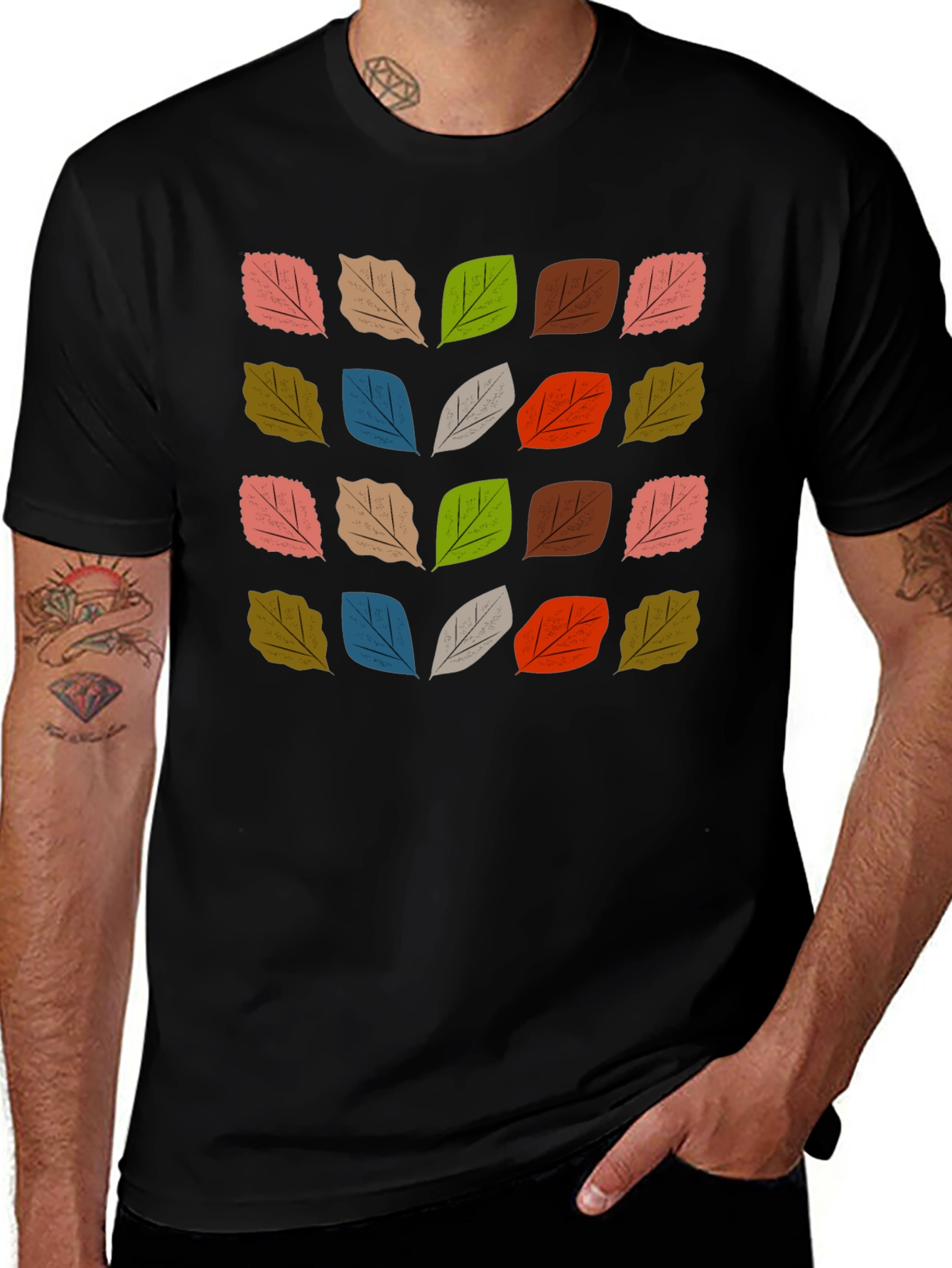 Abstract Leaf Pattern Black T-Shirt