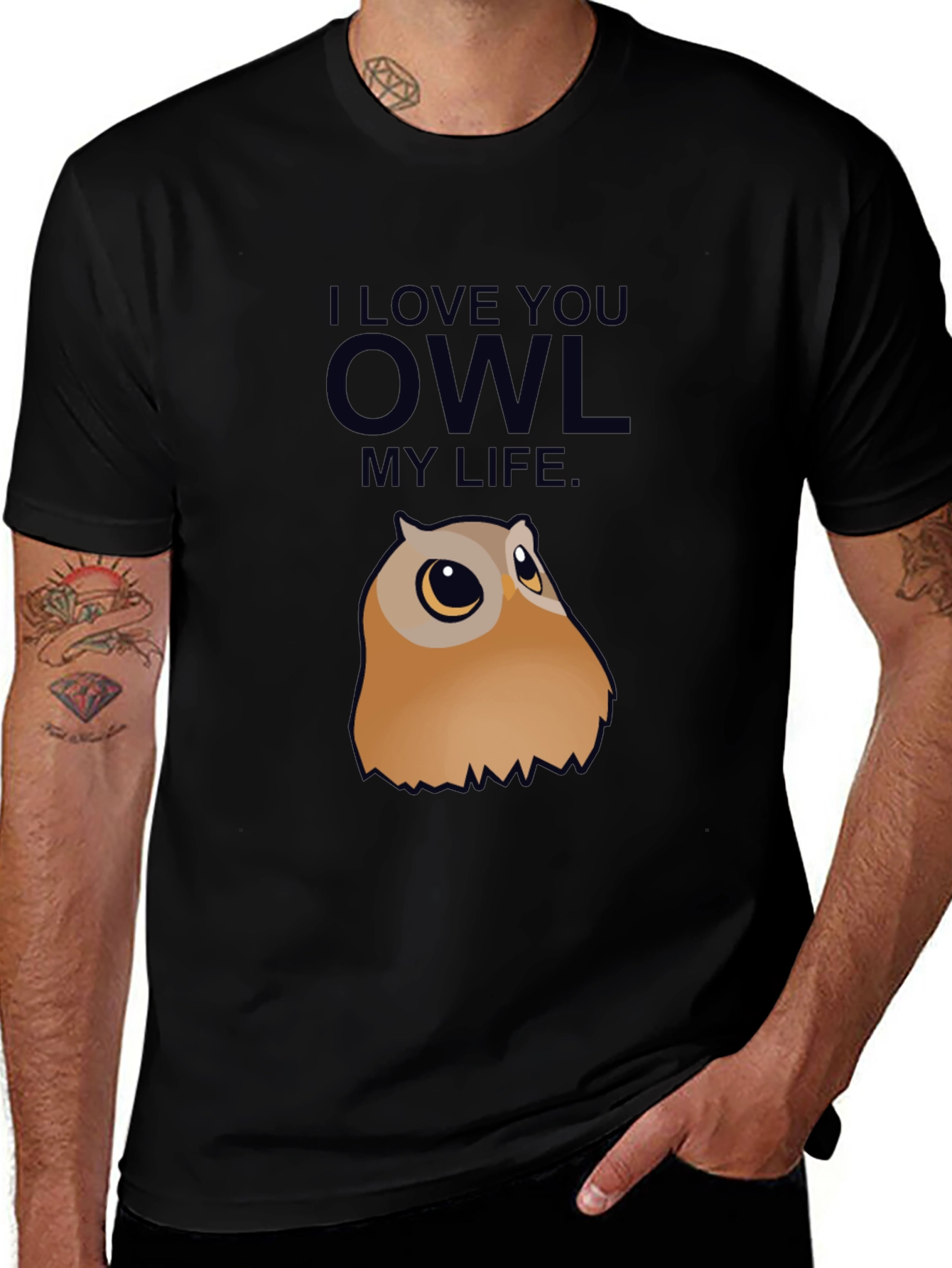 Variant 8 of I Love You Owl T-Shirt - Men's Black Cotton Tee