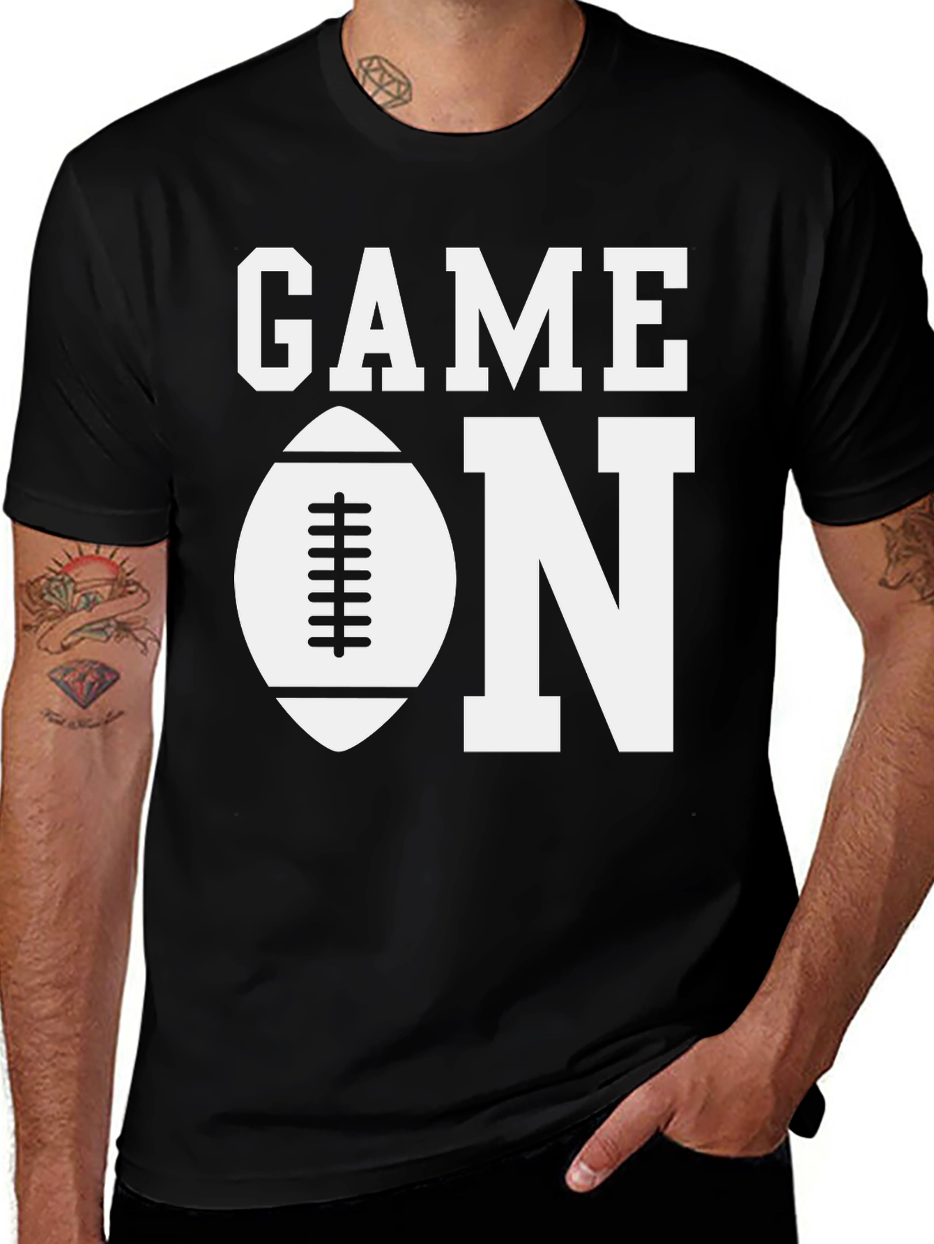 Variant 13 of Game On Football Graphic Tee - Black Cotton T-Shirt