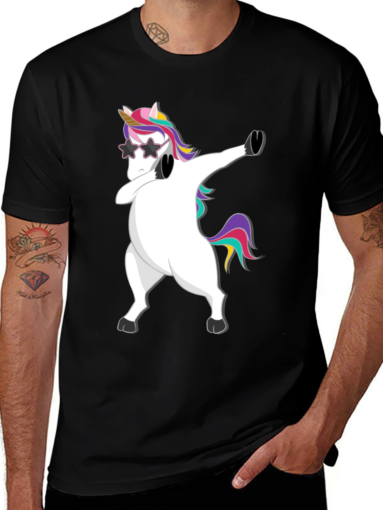 Dabbing Unicorn Graphic Tee - Trendy Black T-Shirt