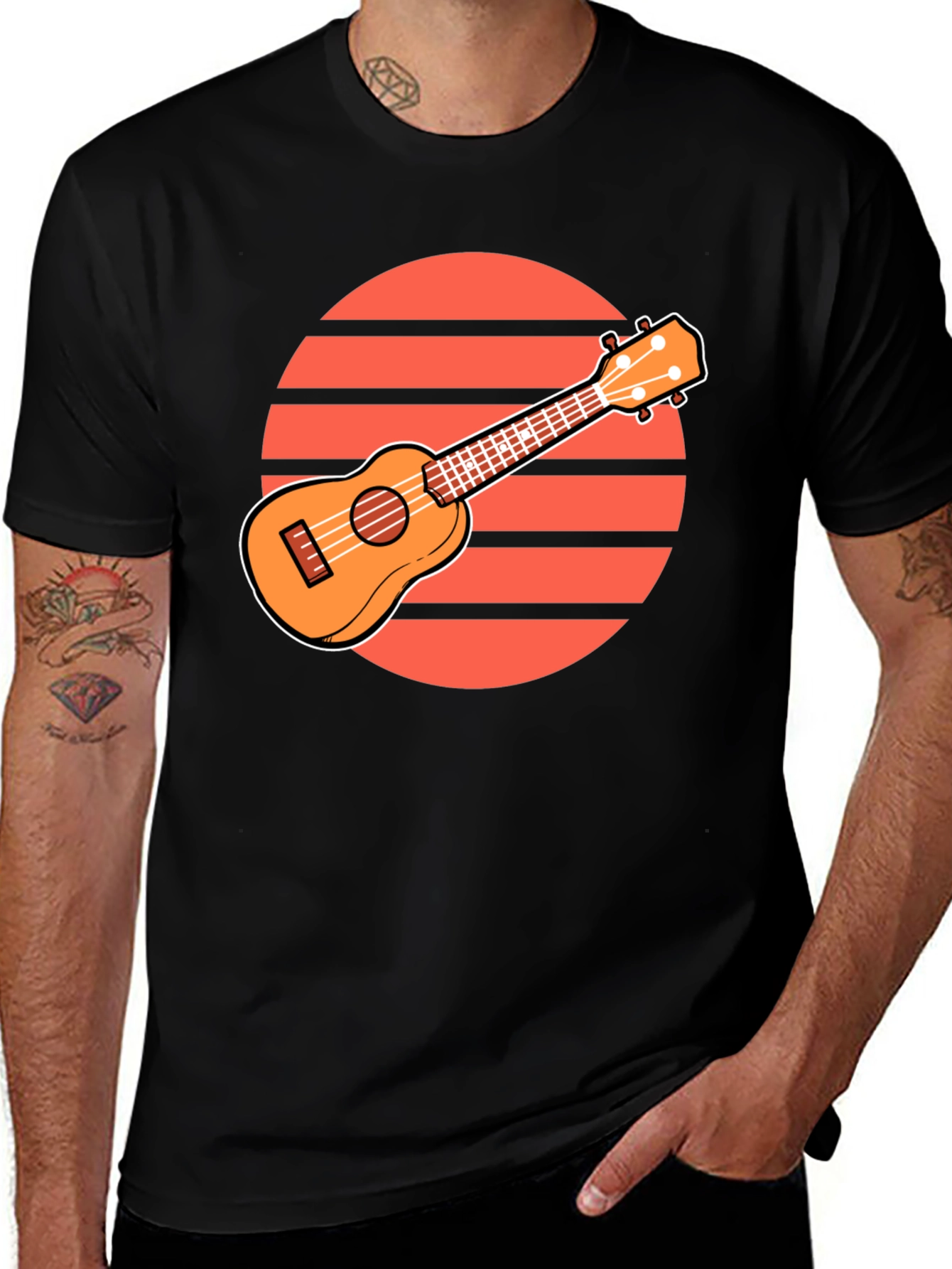 Variant 12 of Ukulele Sunset Graphic Tee - Retro Style