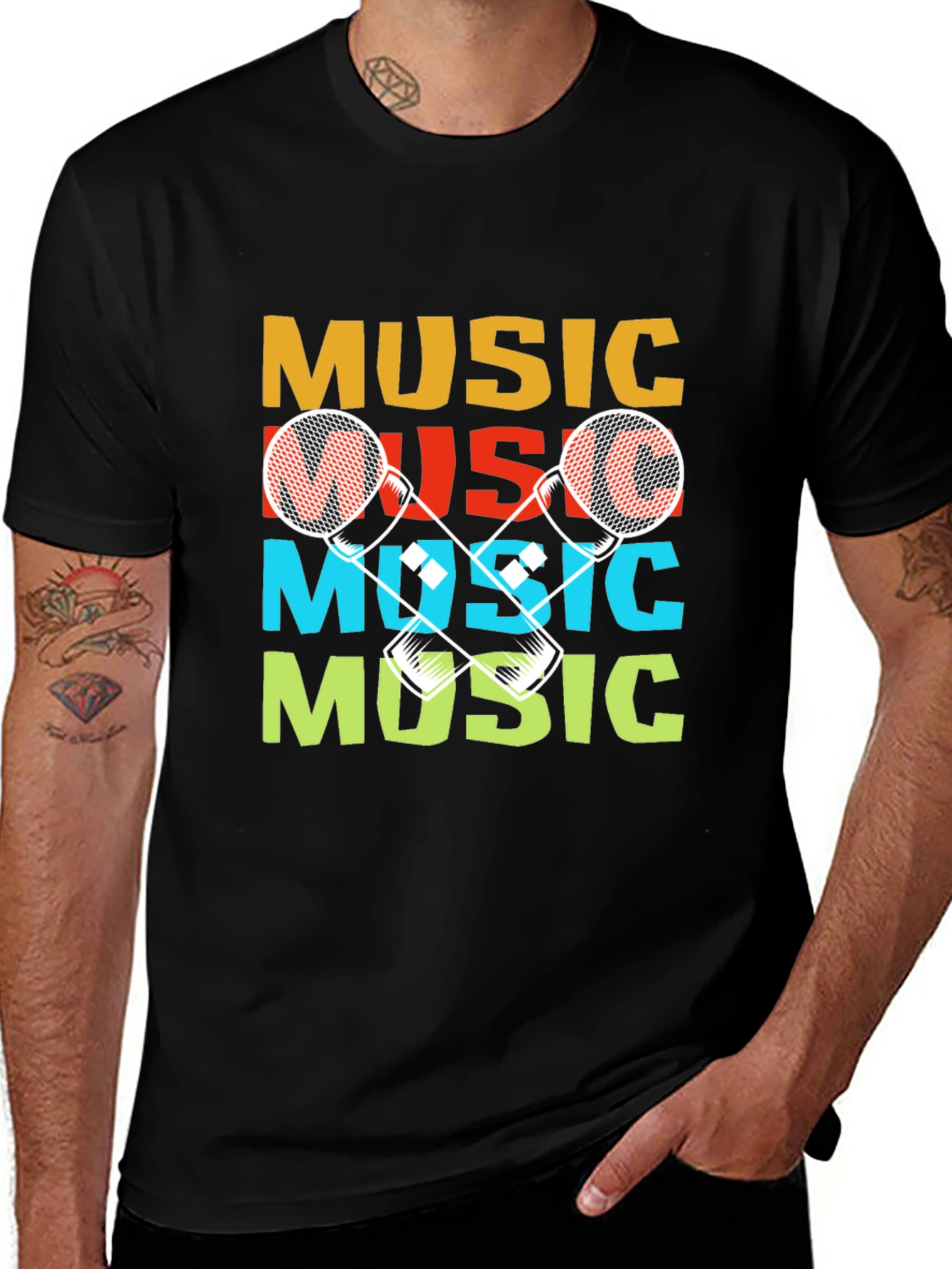 Music Graphic Tee - Colorful Microphone Design
