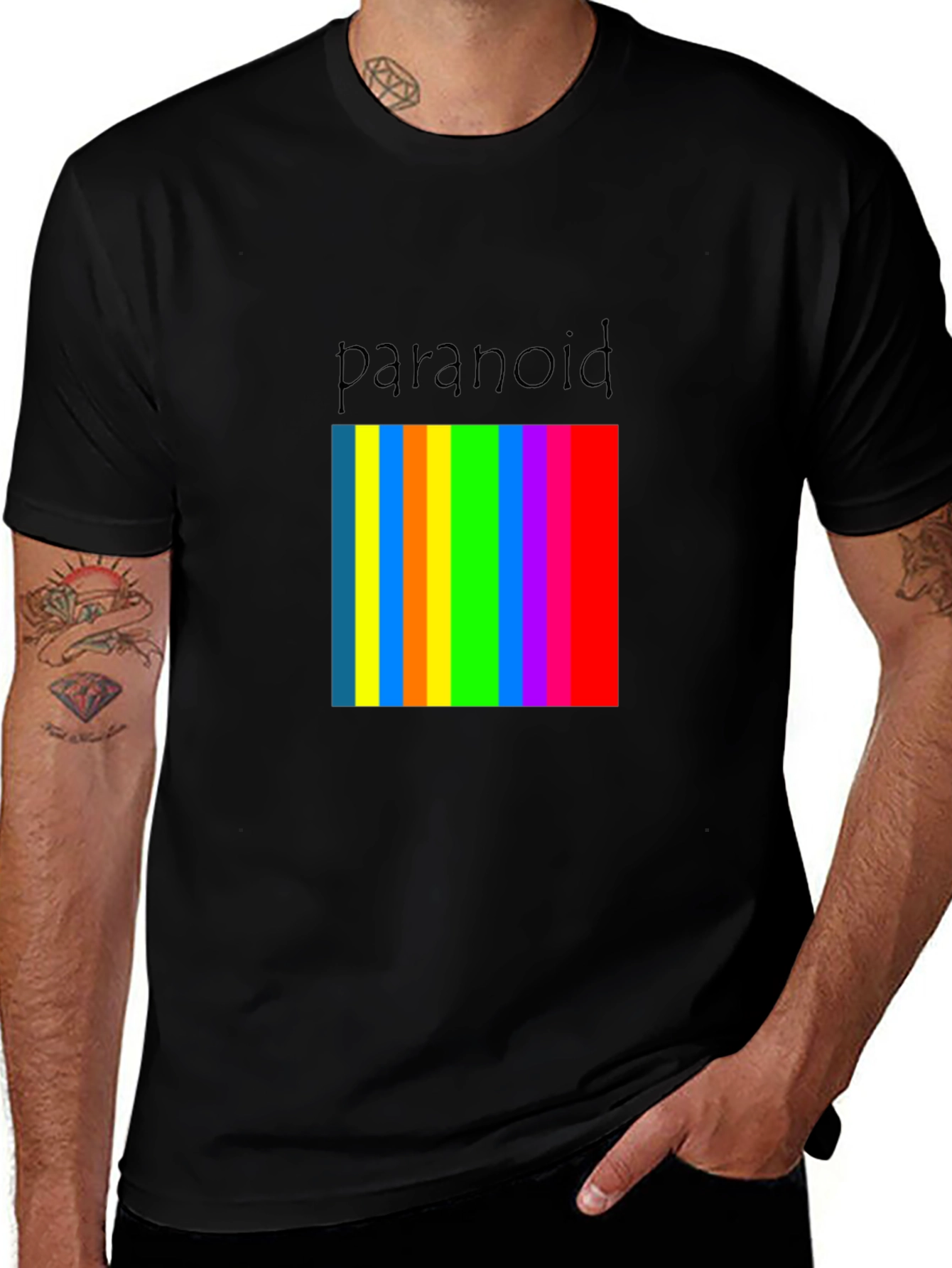 Variant 2 of Paranoid Rainbow Stripe Graphic Tee - Black