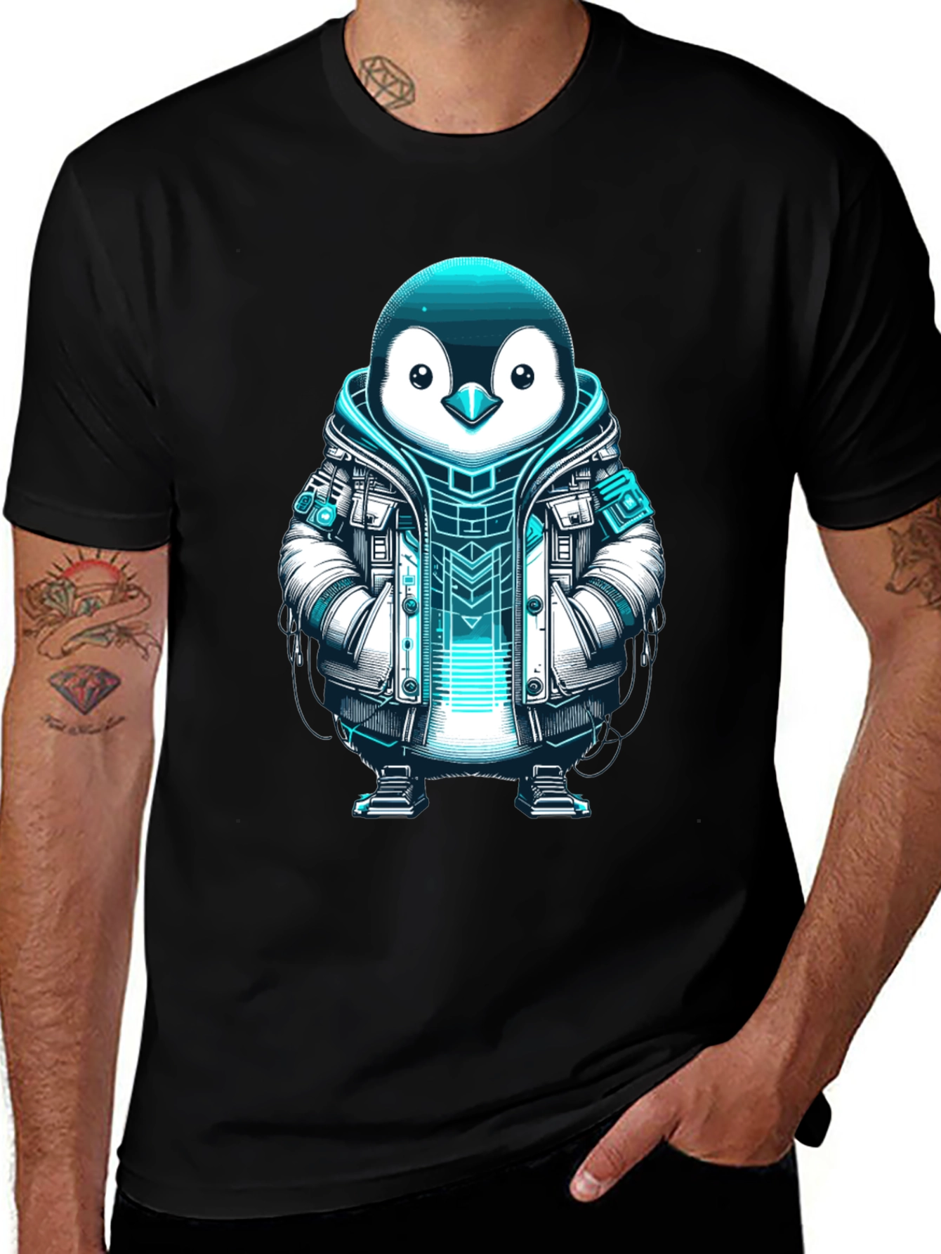 Variant 27 of Cyberpunk Penguin Graphic Tee - Black
