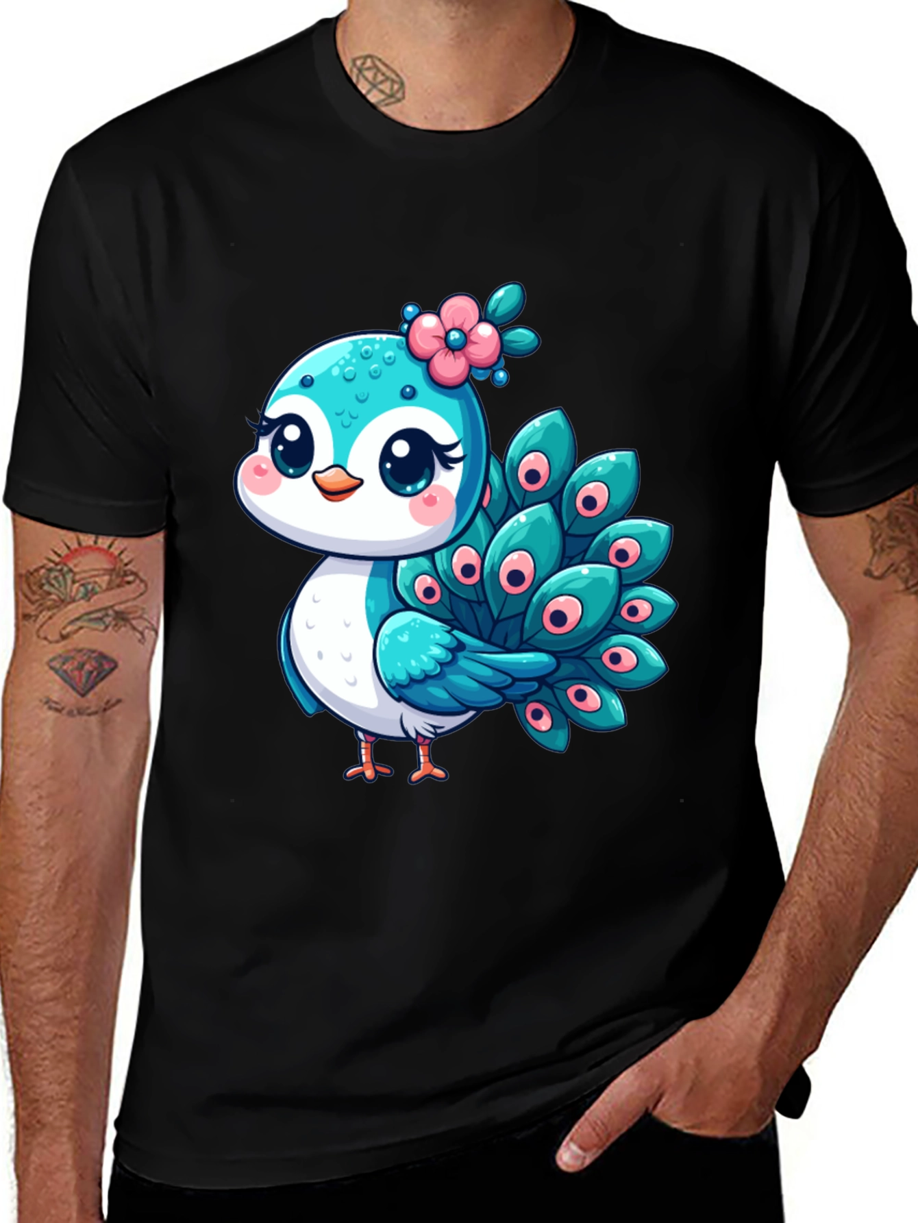 Cute Cartoon Peacock Graphic T-Shirt