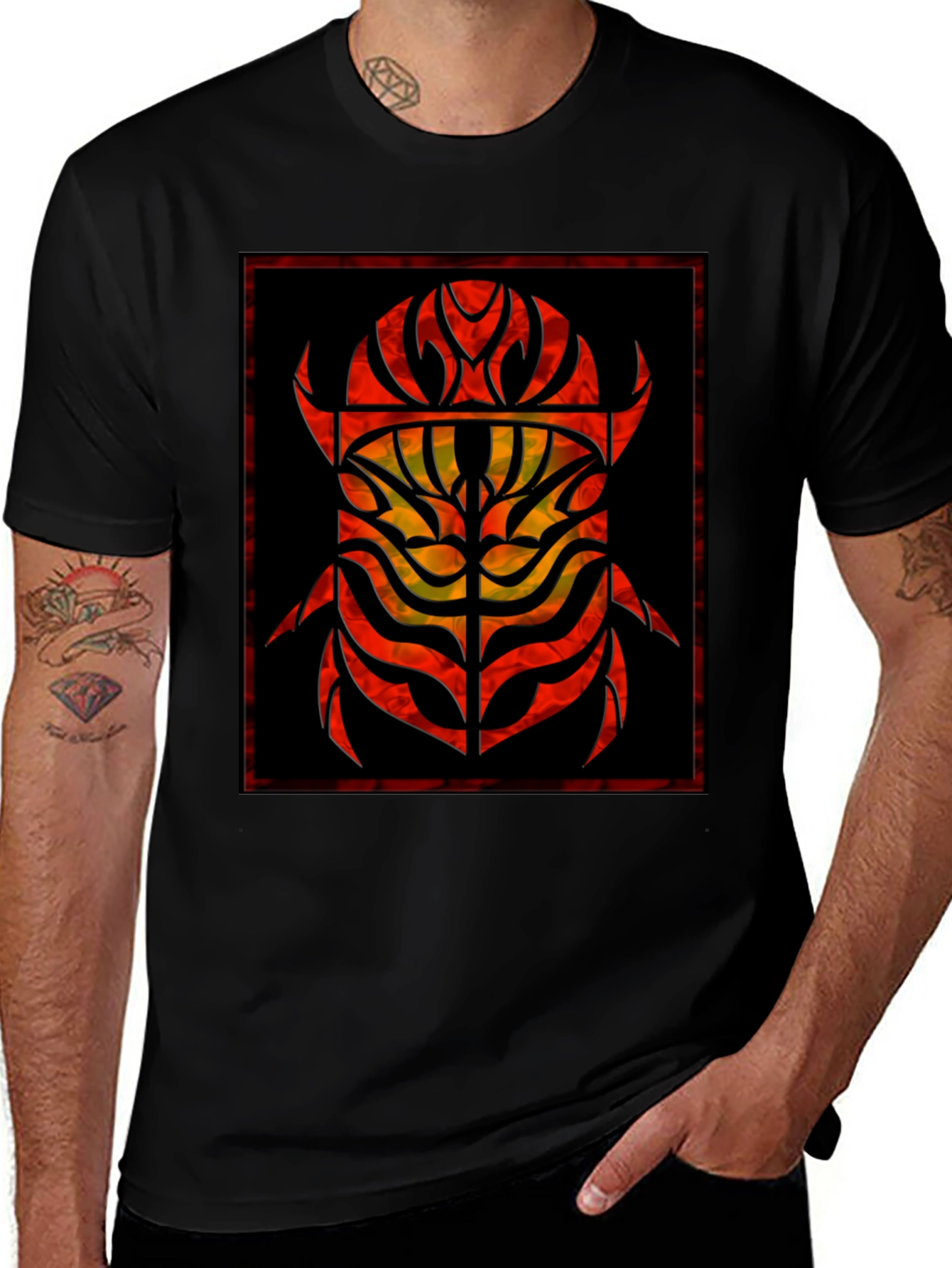Variant 9 of Abstract Tribal Scarab Graphic Black T-Shirt