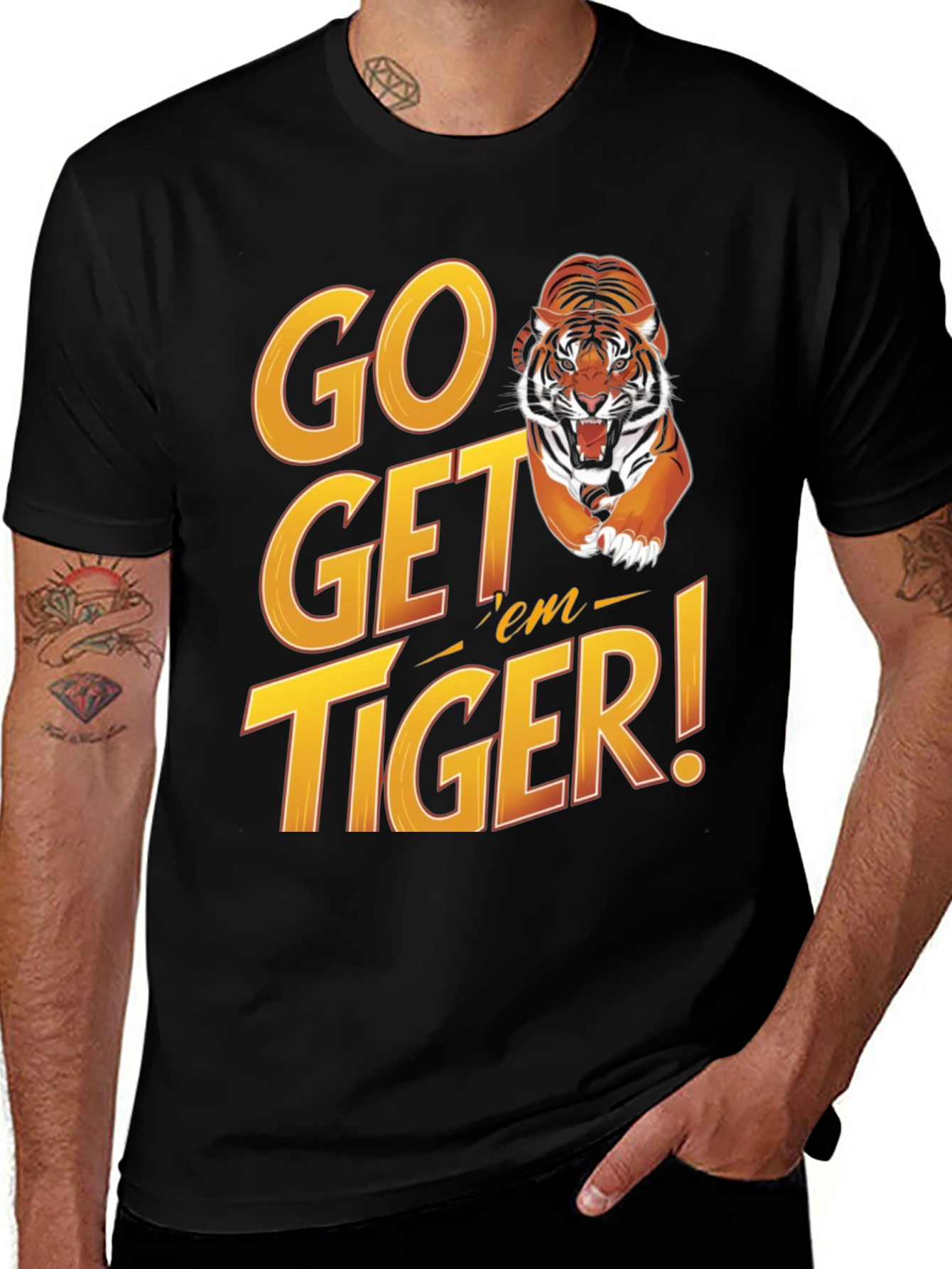 Variant 6 of Go Get 'em Tiger Graphic Tee - Black Cotton T-Shirt