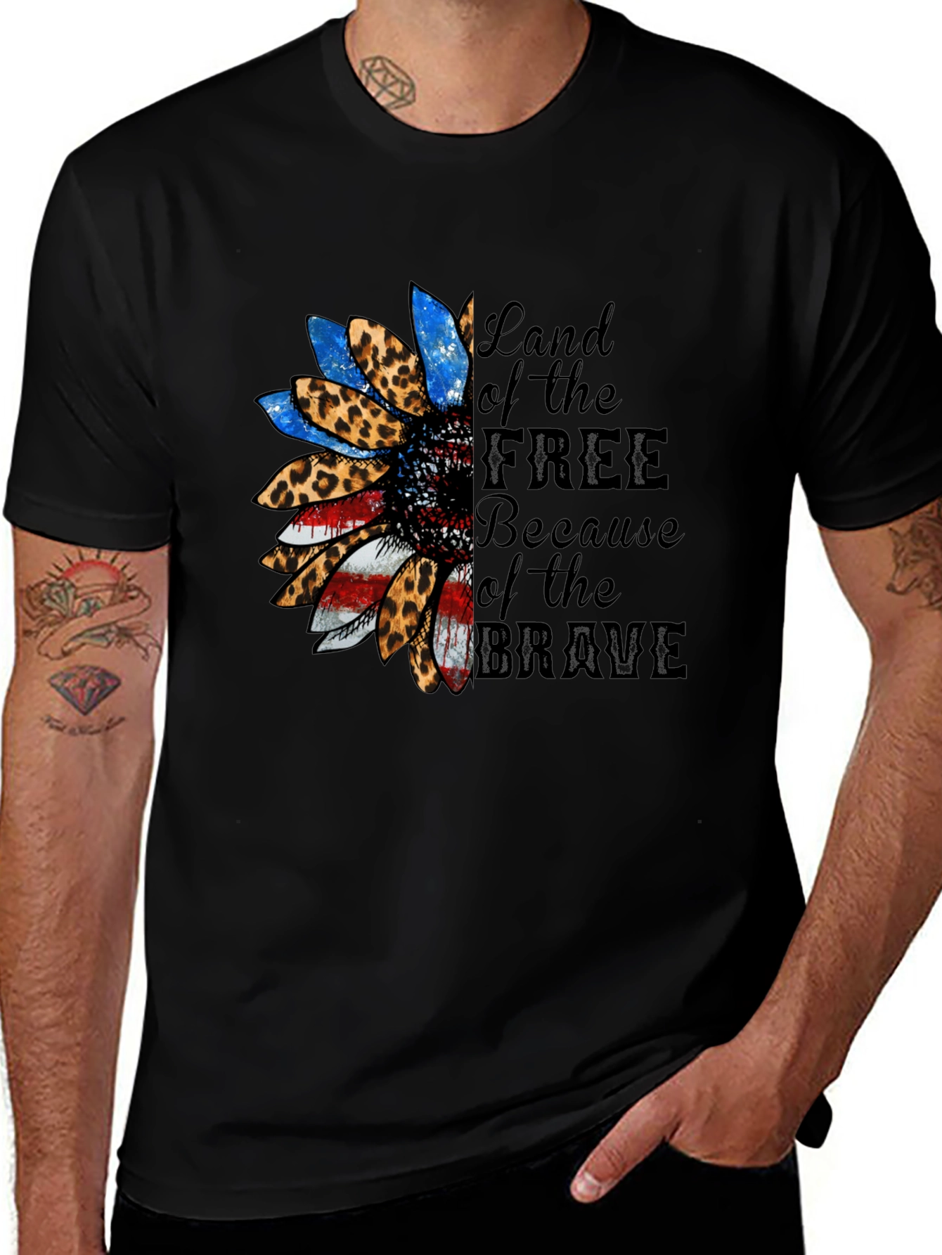 Black Patriotic Sunflower Graphic T-Shirt main image