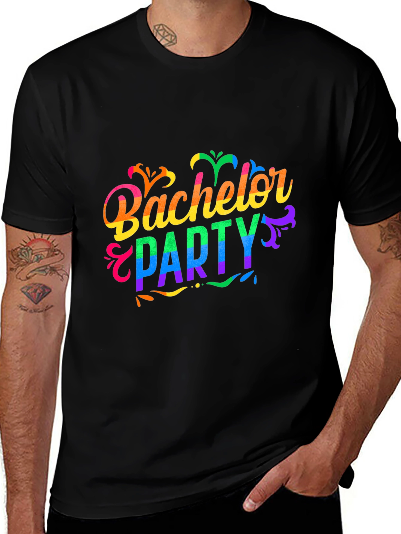 Variant 12 of Rainbow Bachelor Party Black T-Shirt